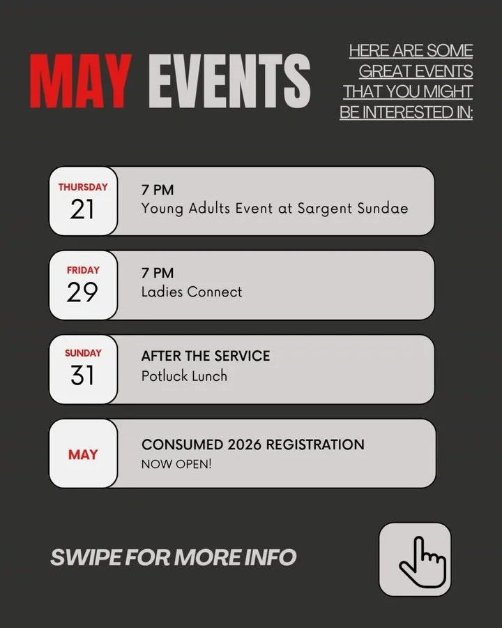Come see what&rsquo;s happening this May! 🌼
Check out our upcoming events and join us as we grow together.