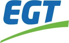 Logo featuring the letters EGT in blue above a green curved line