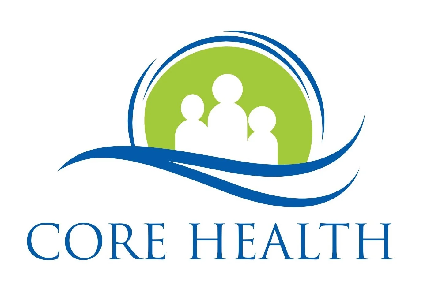 Core Health logo with green circle, three stylized people figures, and blue wave design.