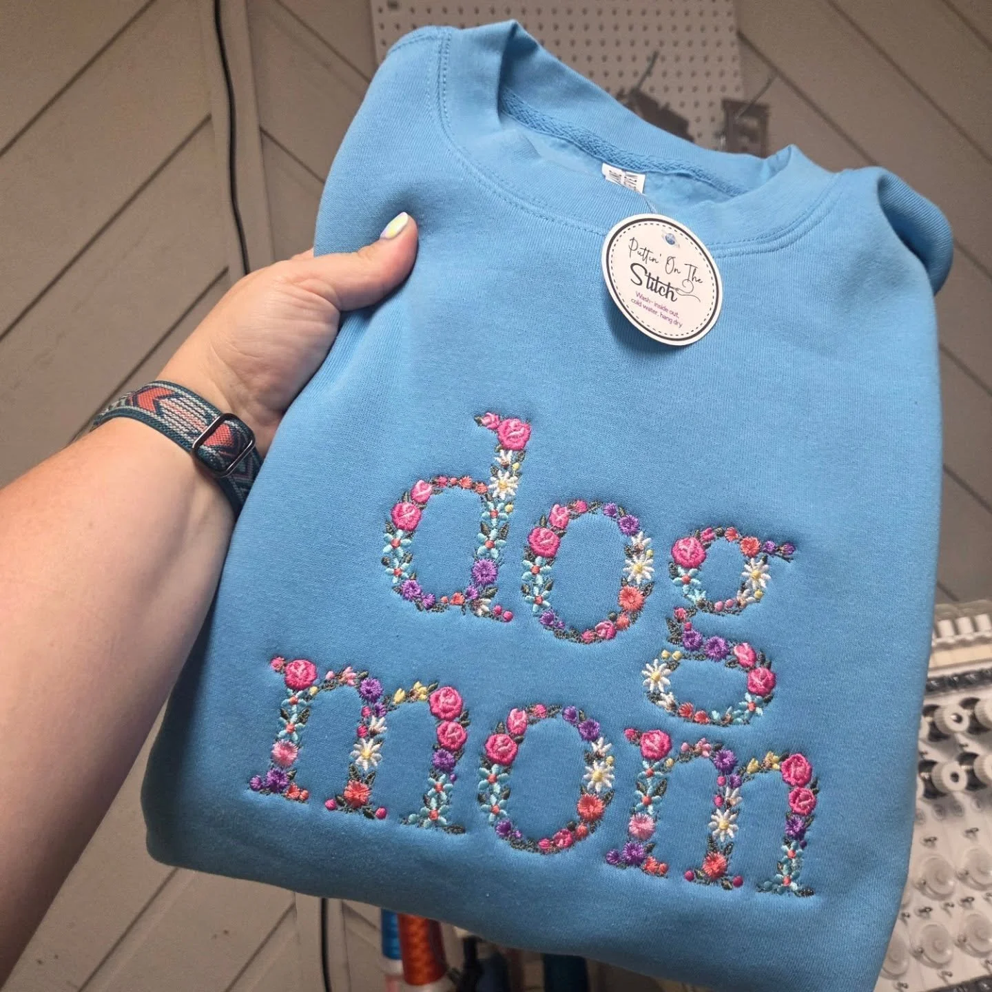 Dog Mom Floral Embroidered Crewneck