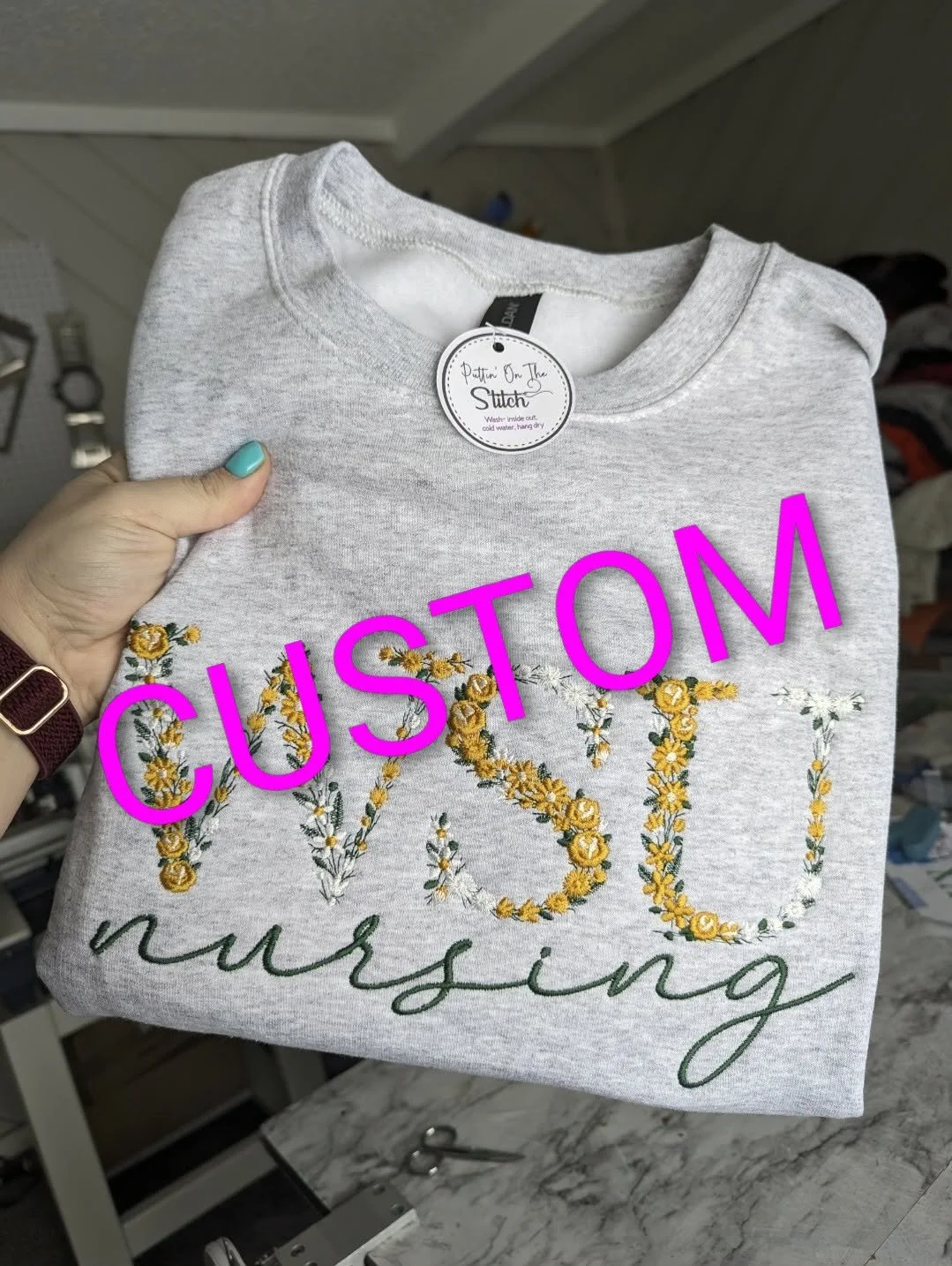 CUSTOM Collegiate Floral Embroidered Sweatshirt