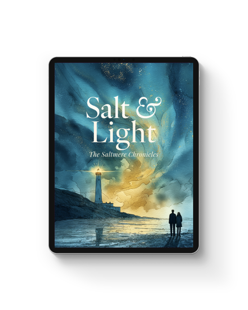 An iPad with the cover of Salt & Light by Toria Howell showing