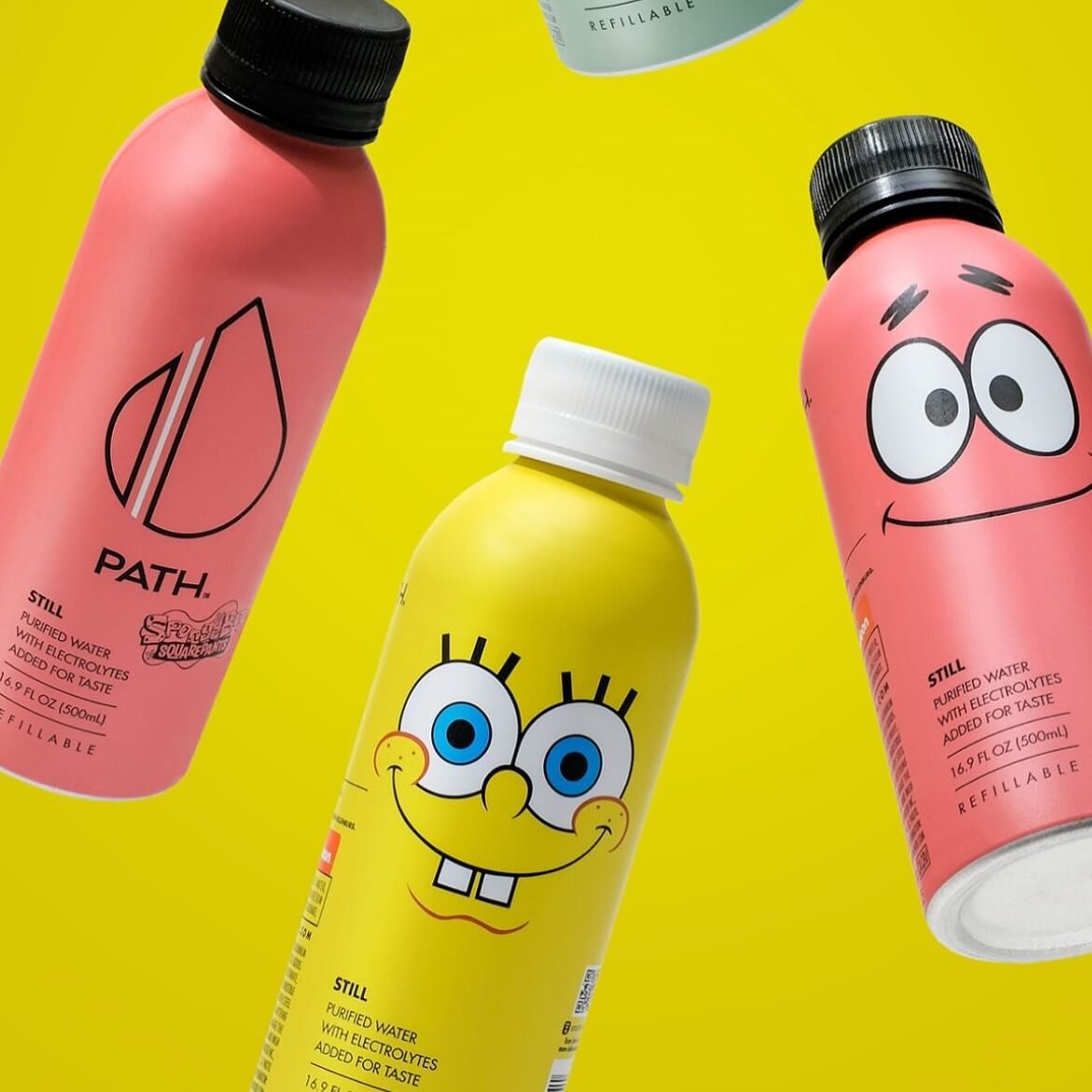 Spongebob x @pathwater sustainable refillable bottles are back! 💧💓💛 available on drinkpath.com #nickelodeon #spongebob