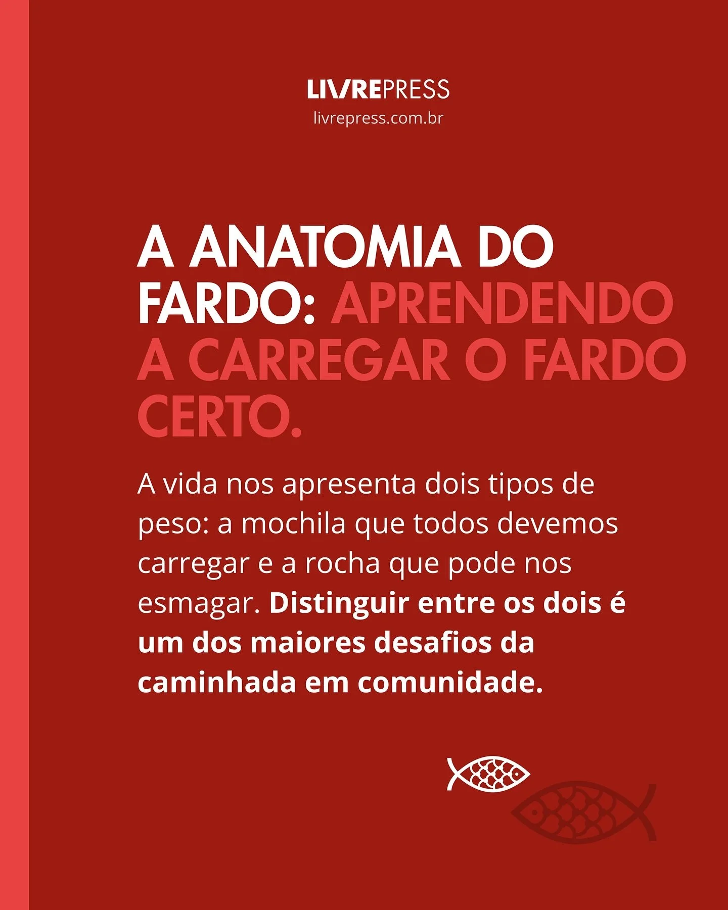 Nem todo peso que voc&ecirc; carrega &eacute; seu. E nem todo peso que &eacute; seu deve ser carregado por outros.

Aprender a diferen&ccedil;a entre a mochila da responsabilidade e a rocha da crise &eacute; o segredo para uma comunidade que cura, em