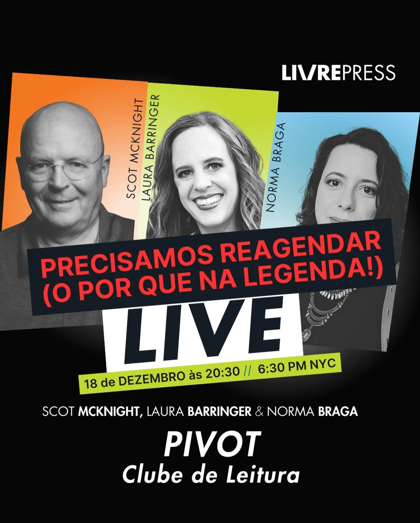 Oi pessoal!! A esposa do Scot McKnight, a Kris, teve uma situa&ccedil;&atilde;o de emerg&ecirc;ncia 💔 e ele n&atilde;o consegue comparecer. Sendo ela a m&atilde;e da Laura Barringer, a Laura preferiu n&atilde;o fazer a confer&ecirc;ncia sozinha e va