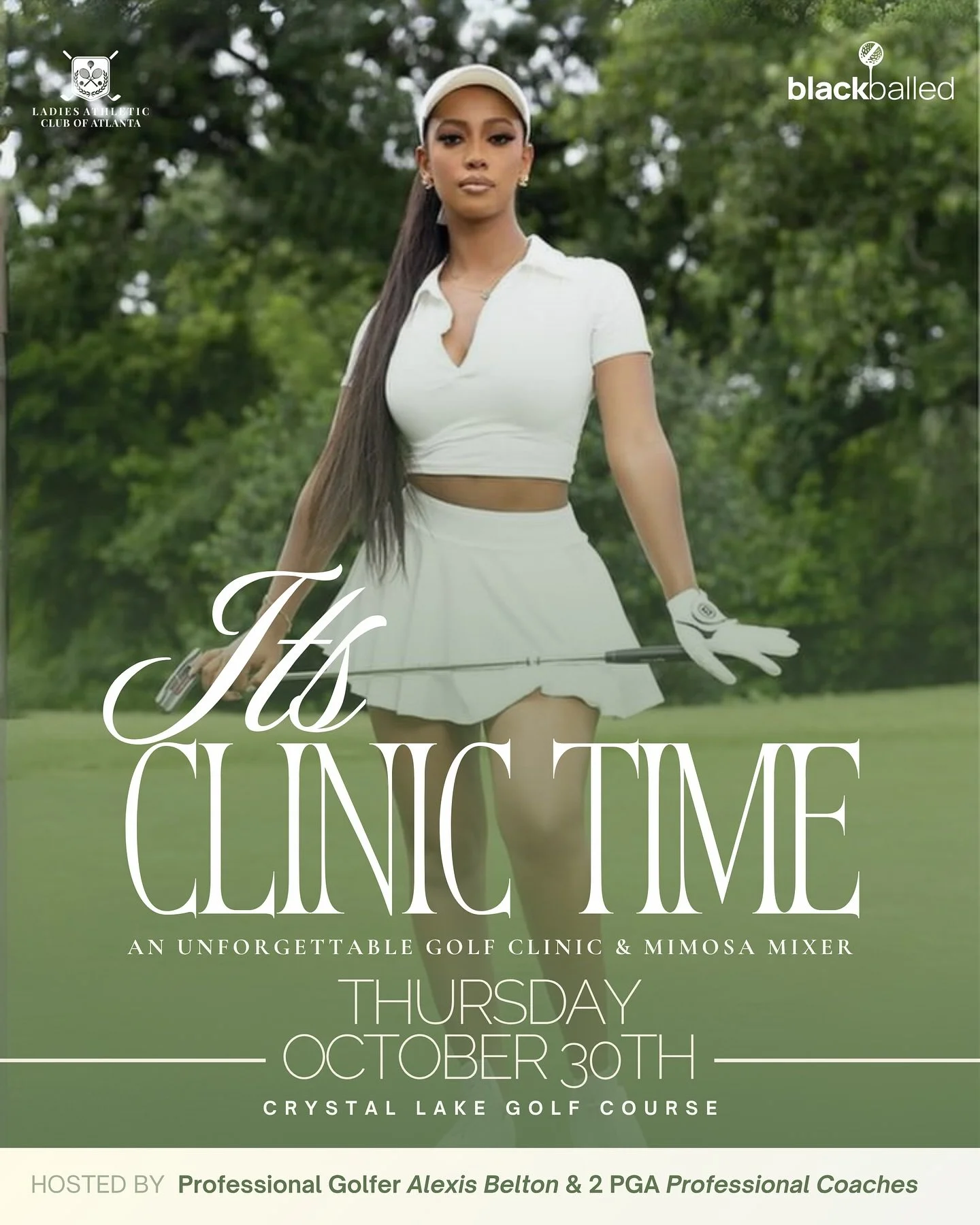 ⛳️ Tap In. It&rsquo;s Clinic Time! ⛳️

Ladies Athletic Club of Atlanta x @blackballedgolf are teaming up for an unforgettable Coed Golf Clinic hosted by professional golfer @alexisnicolebelton joined by two PGA professional coaches. This experience i