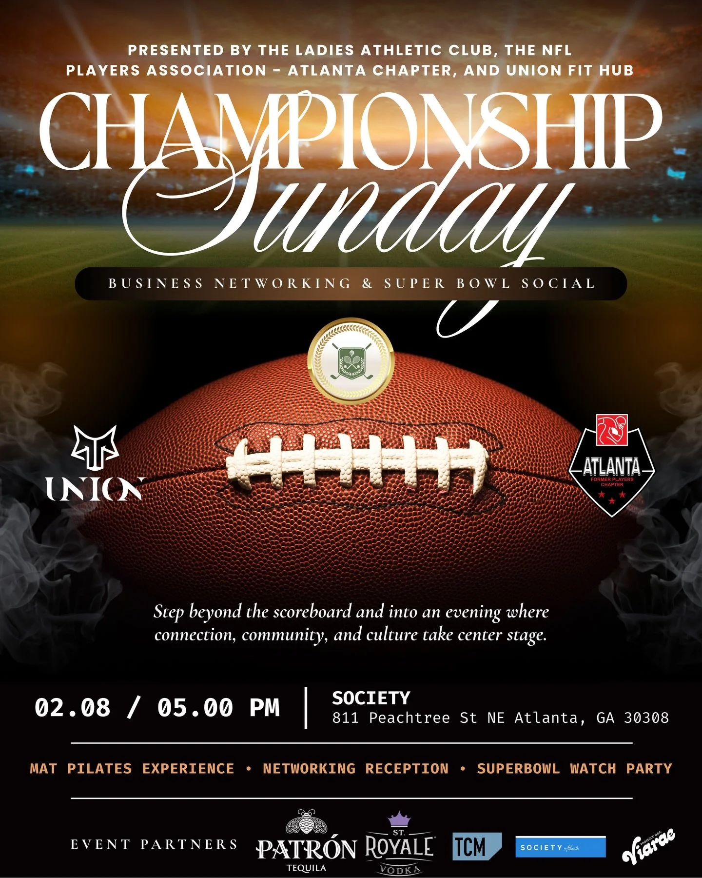🏆 Championship Sunday, Elevated. 🏆

The Ladies Athletic Club is proud to host &ldquo;Championship Sunday: Business Networking &amp; Super Bowl Social Experience&rdquo; in collaboration with the NFL Players Association &ndash; Atlanta Chapter @nflpa