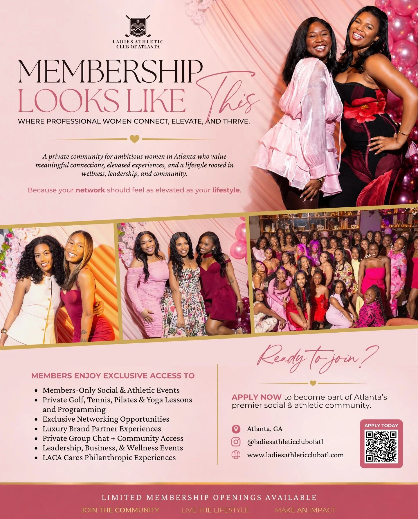 MEMBERSHIP ENROLLMENT NOW OPEN 🩷

There&rsquo;s something powerful about being in a room full of women who see you, support you, and celebrate you. ✨

At the Ladies Athletic Club, sisterhood is more than a moment&mdash;it&rsquo;s a lifestyle. It&rsq
