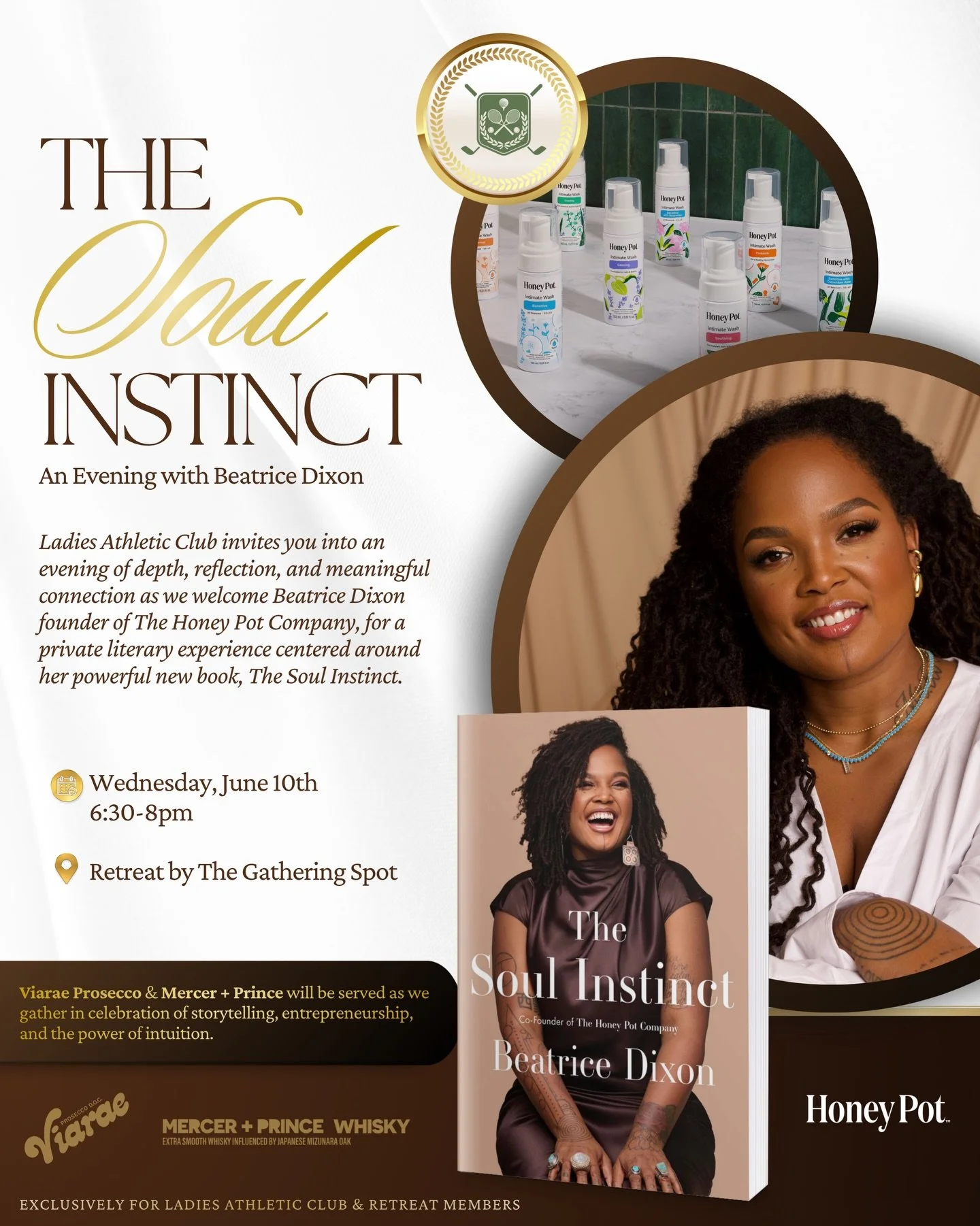 ✨ NEXT WEEK ✨

Join us for an unforgettable evening as the Ladies Athletic Club welcomes Beatrice Dixon, founder of The Honey Pot Company, for an intimate conversation at The Soul Instinct.

This inspiring experience will explore entrepreneurship, in