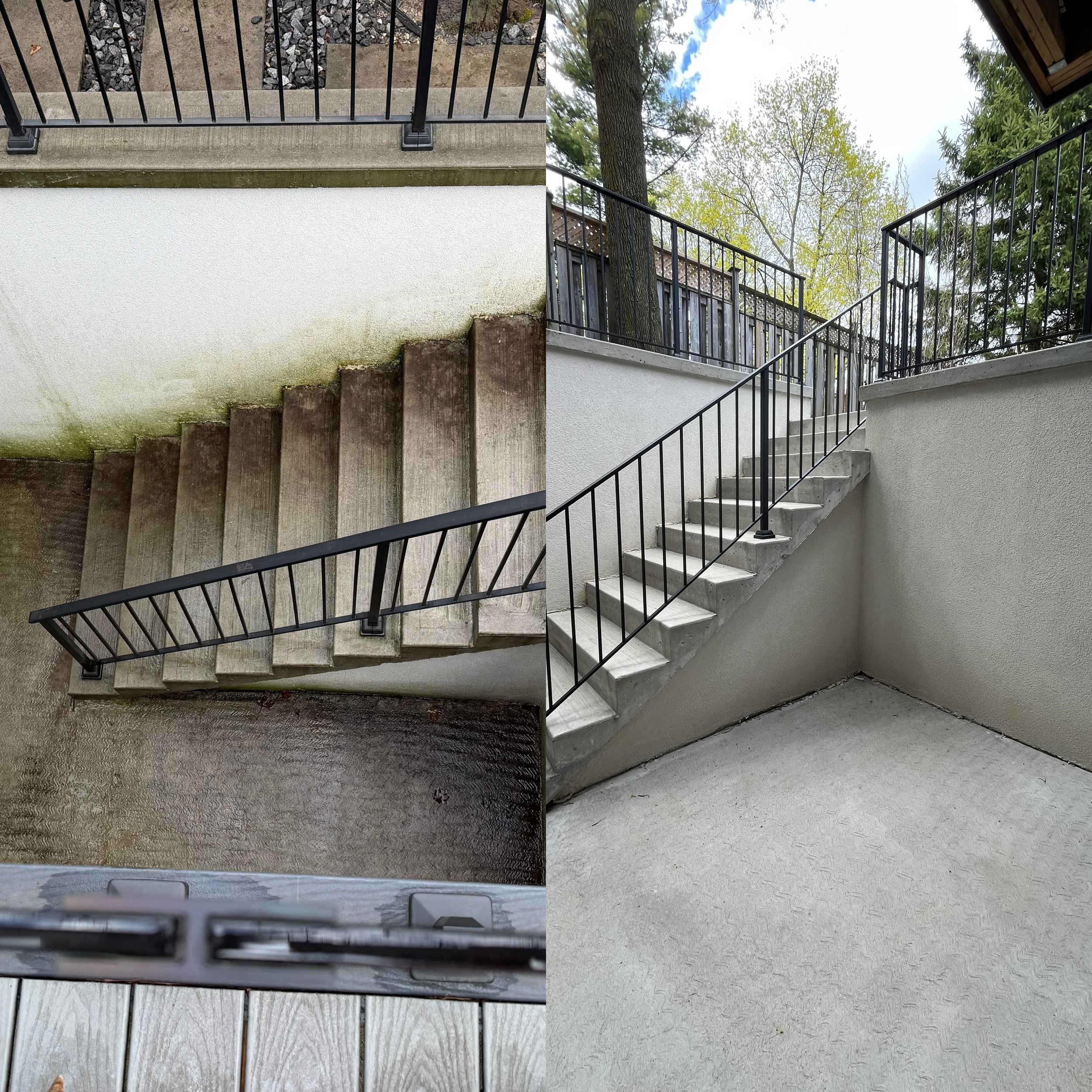 Concrete driveway in a Toronto neighborhood being pressure washed to remove dirt and grime