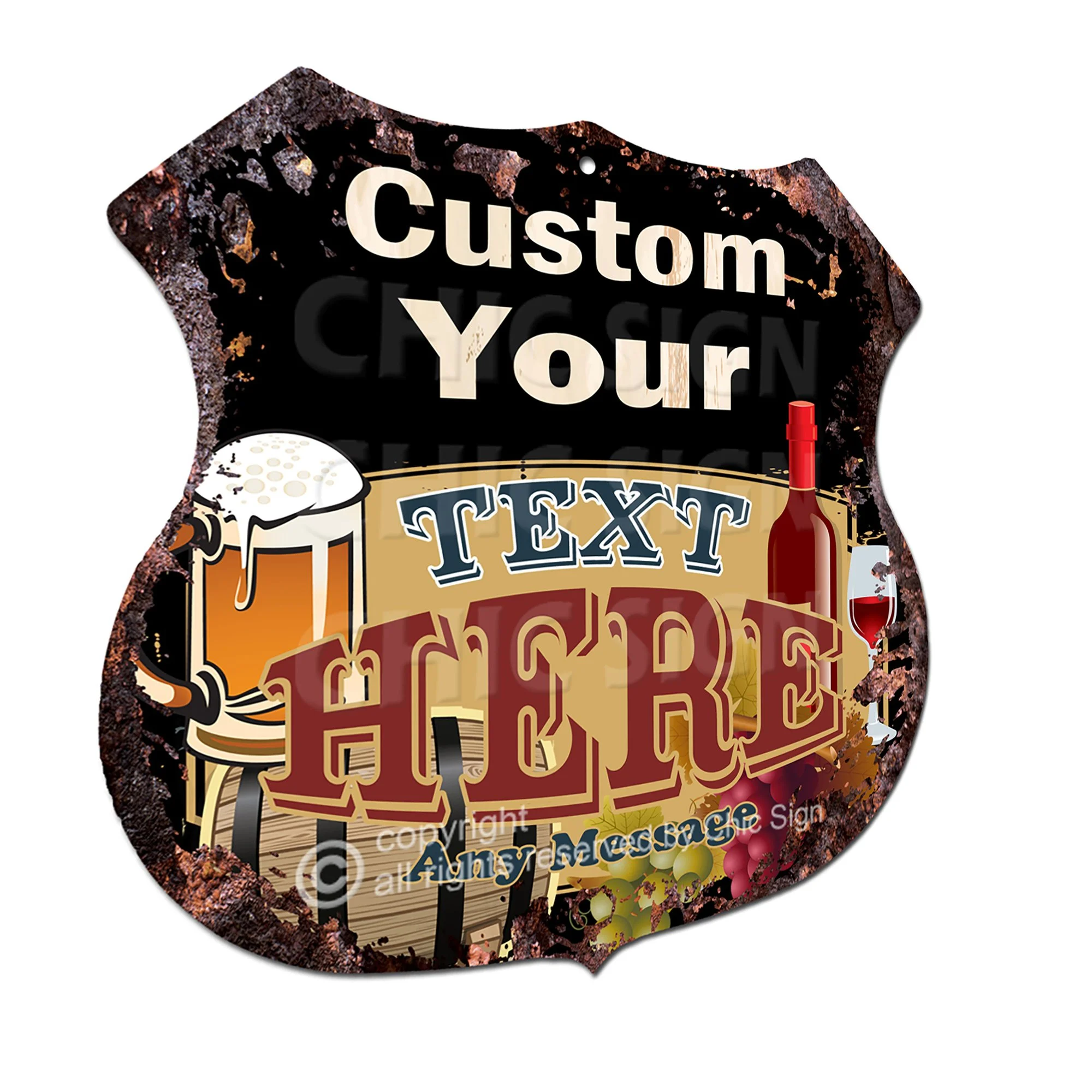 Black Custom Beer & Wine Shield Sign BP-0758