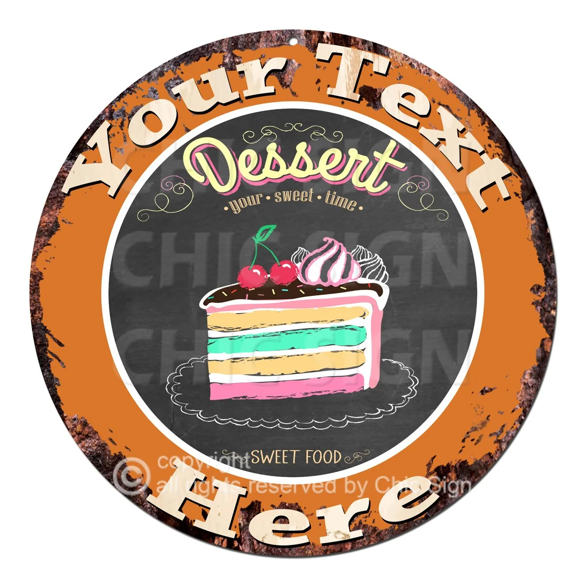 Pumpkin Custom Colorful Cake Slice Dessert Metal Circle Sign CP-0185
