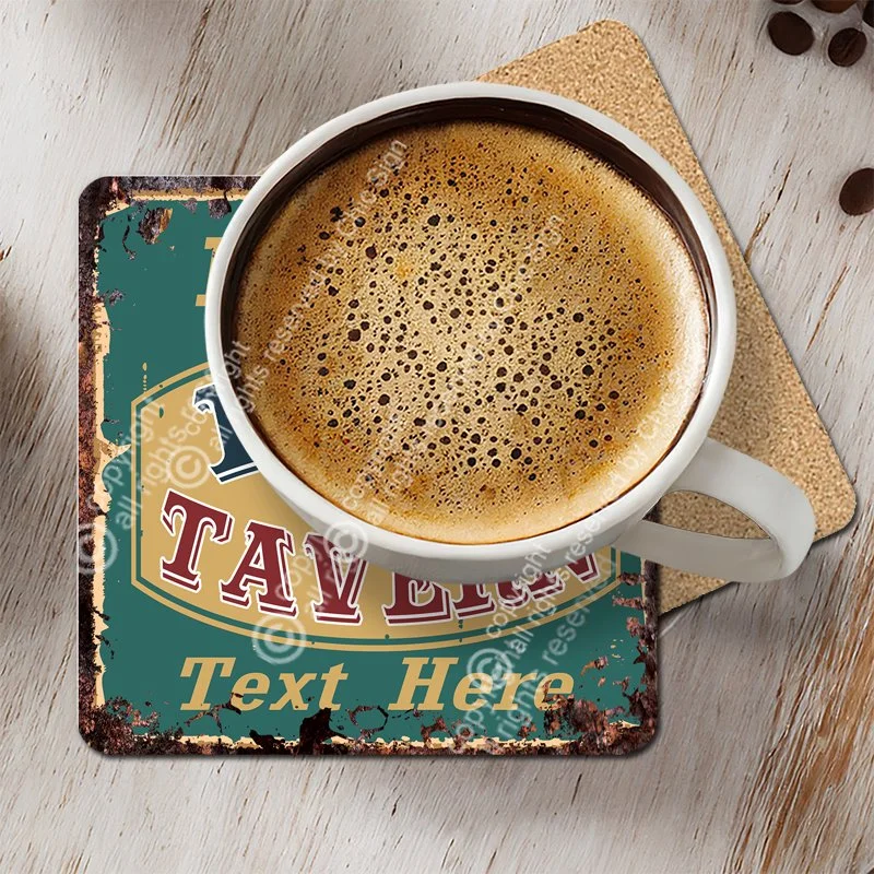 Green Custom Name's Bar and Tavern MDF Wood Square Coaster 3.75 inch DP-4230