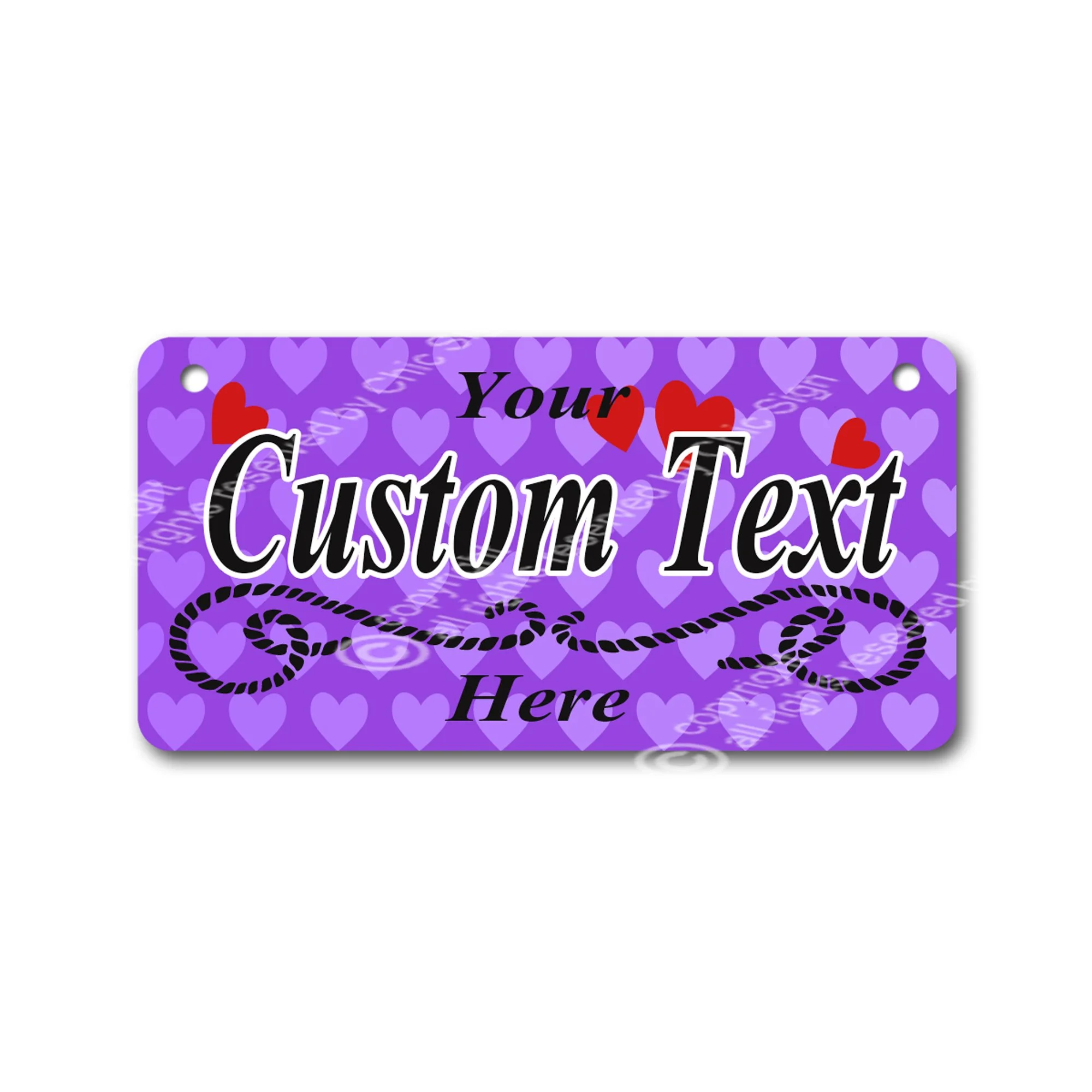 Purple Custom Bright Color Hearts Text Bicycle Tag Rectangle Metal Sign BT-0516