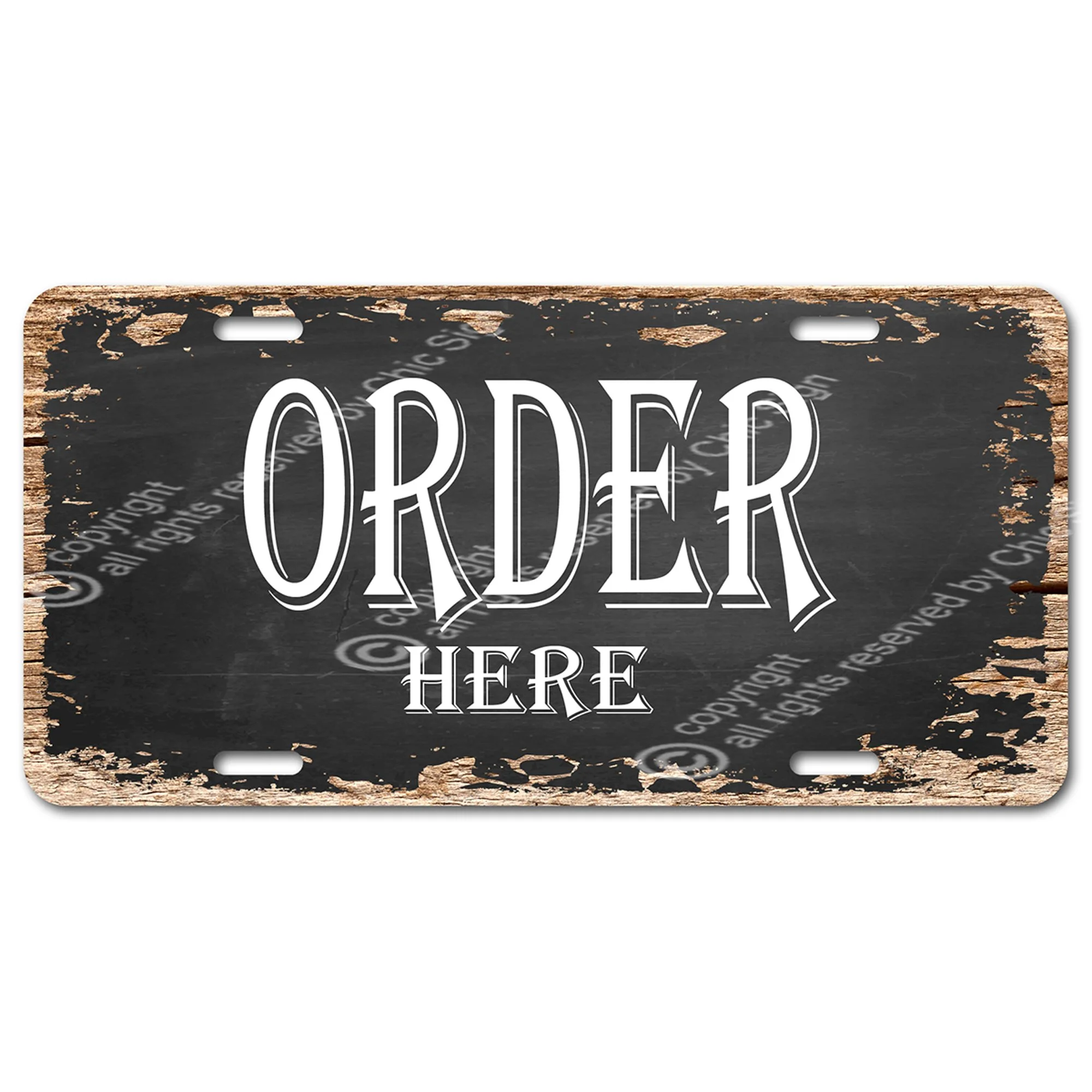black rustic design order here sign