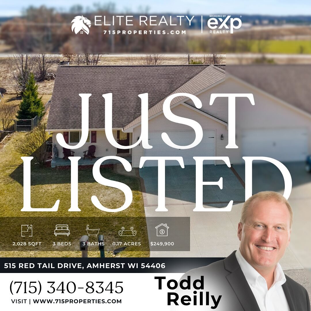 ✨Just Listed ✨ Don&rsquo;t miss the chance to make this meticulously maintained 3-bed, 3-bath zero-lot line in Amherst Village your dream home!📍515 Red Tail Drive, Amherst | $249,900 | 🛏️ 3 | 🛁 3 | 🏞️ 0.17 acre - Contact Todd at 715-340-8345 for 