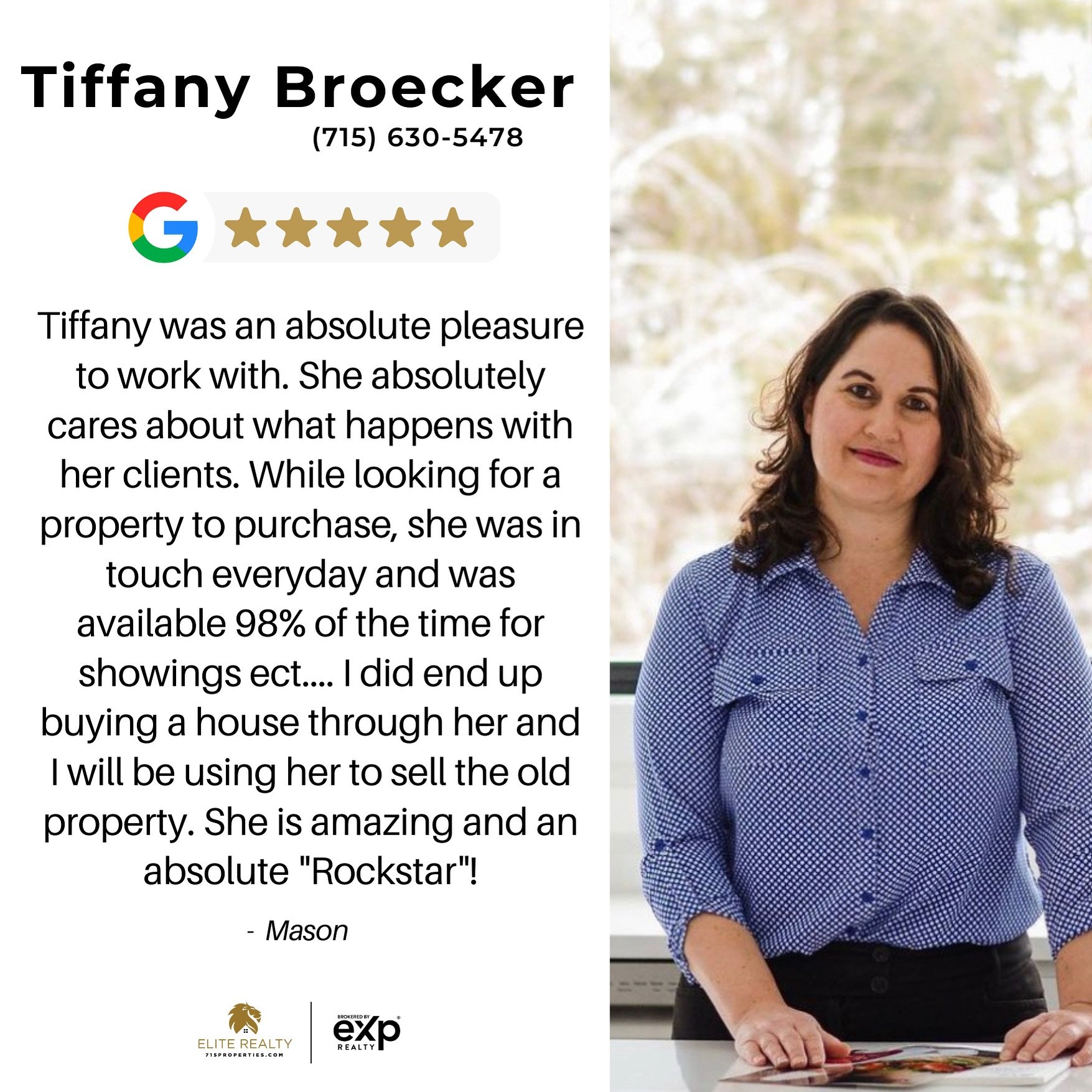 &ldquo;Tiffany was an absolute pleasure to work with. She absolutely cares about what happens with her clients. While looking for a property to purchase, she was in touch everyday and was available 98% of the time for showings ect.... I did end up bu