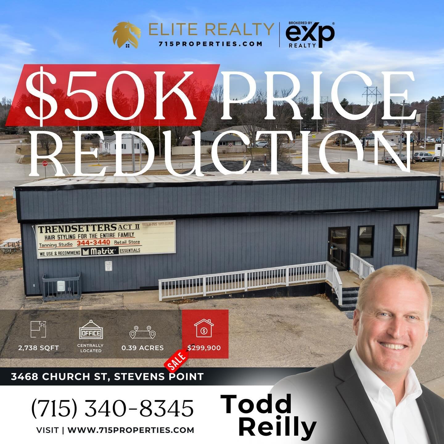 🚨 $50K Price Reduction 🚨 Commercial building suitable for office, retail or service businesses. ADA compliant. PRIME, HIGH visibility location with ample parking, garage storage plus room for expansion if a larger building, storage or more parking 