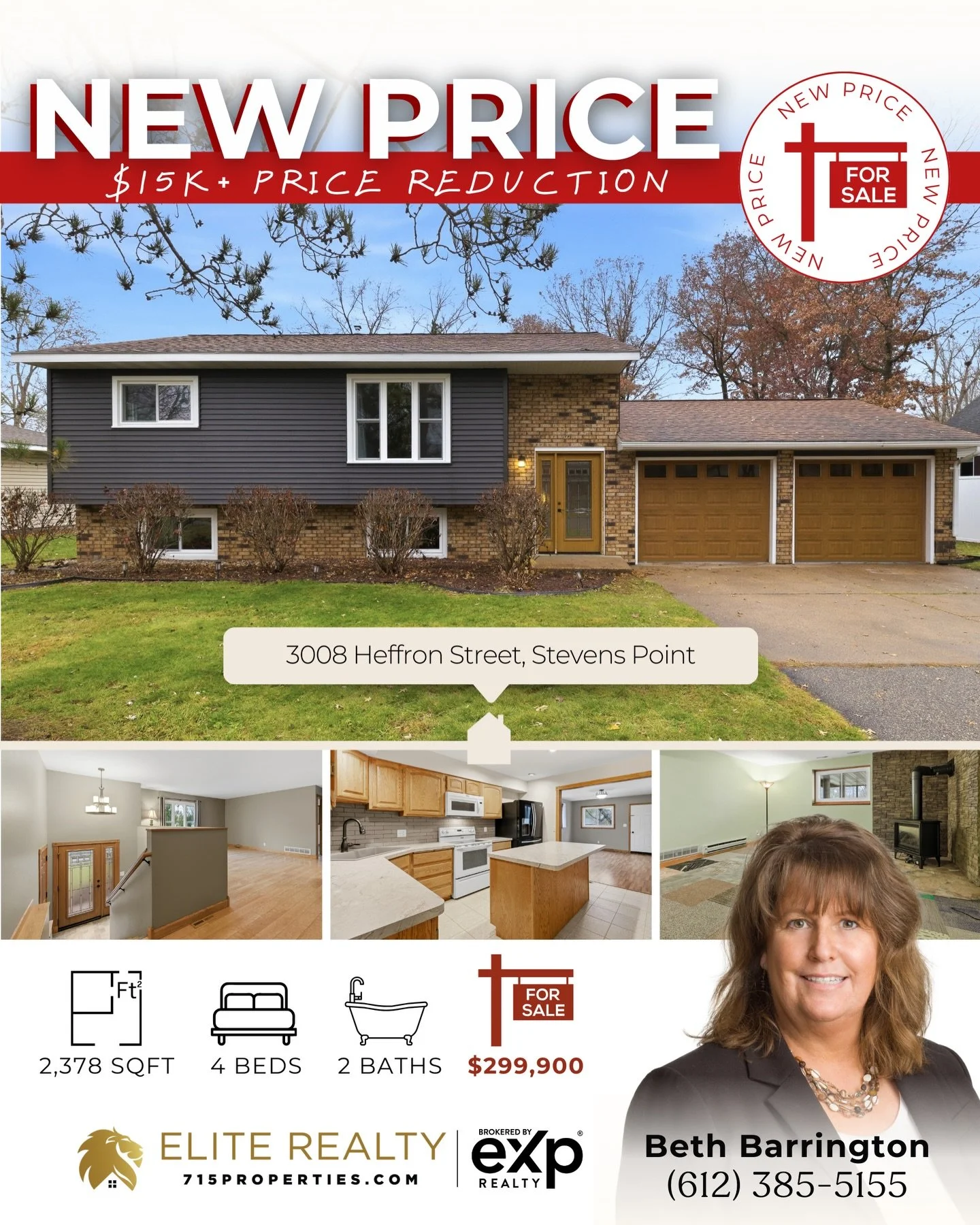 🚨 NEW $15K Price Reduction and Open House this Saturday, December 6 at 10:30-11:30 a.m. Hosted by Beth ✨ Be one of the first to see this beautifully maintained 2,300+ finished sq. ft. bi-level home in Stevens Point located just moments from McDill P