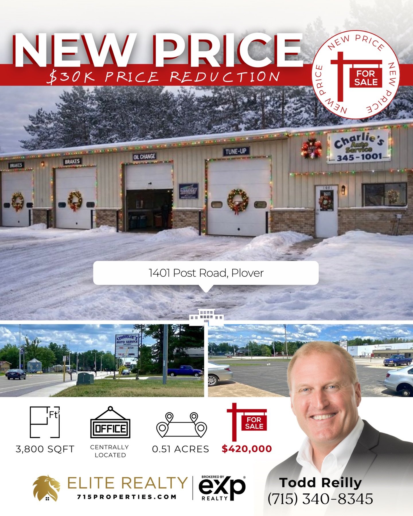 ✨NEW $30K Price Reduction ✨ Prime Commercial property with frontage on the newly redesigned and constructed business 51 corridor, currently Charlie&rsquo;s Auto Service. High visibility corner lot with strong DOT traffic counts! 🚘 Call Todd Reilly t