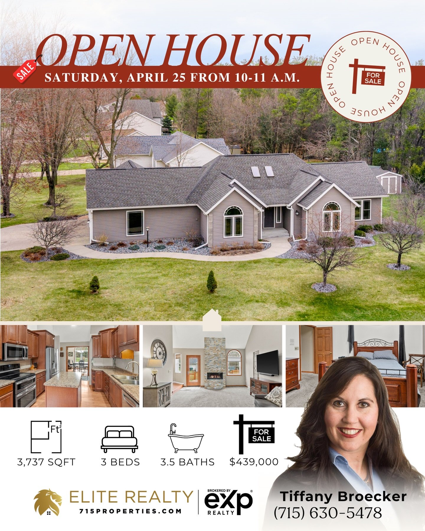 ✨New to Market Open House this Saturday, April 25 from 10-11 a.m. Hosted by Tiffany Broecker✨ Executive-Style Home with SoarsqftCeilings &amp; Exceptional Living Space 🏡 This beautifully designed 3-bedroom, 3-bath home offers impressive architectura
