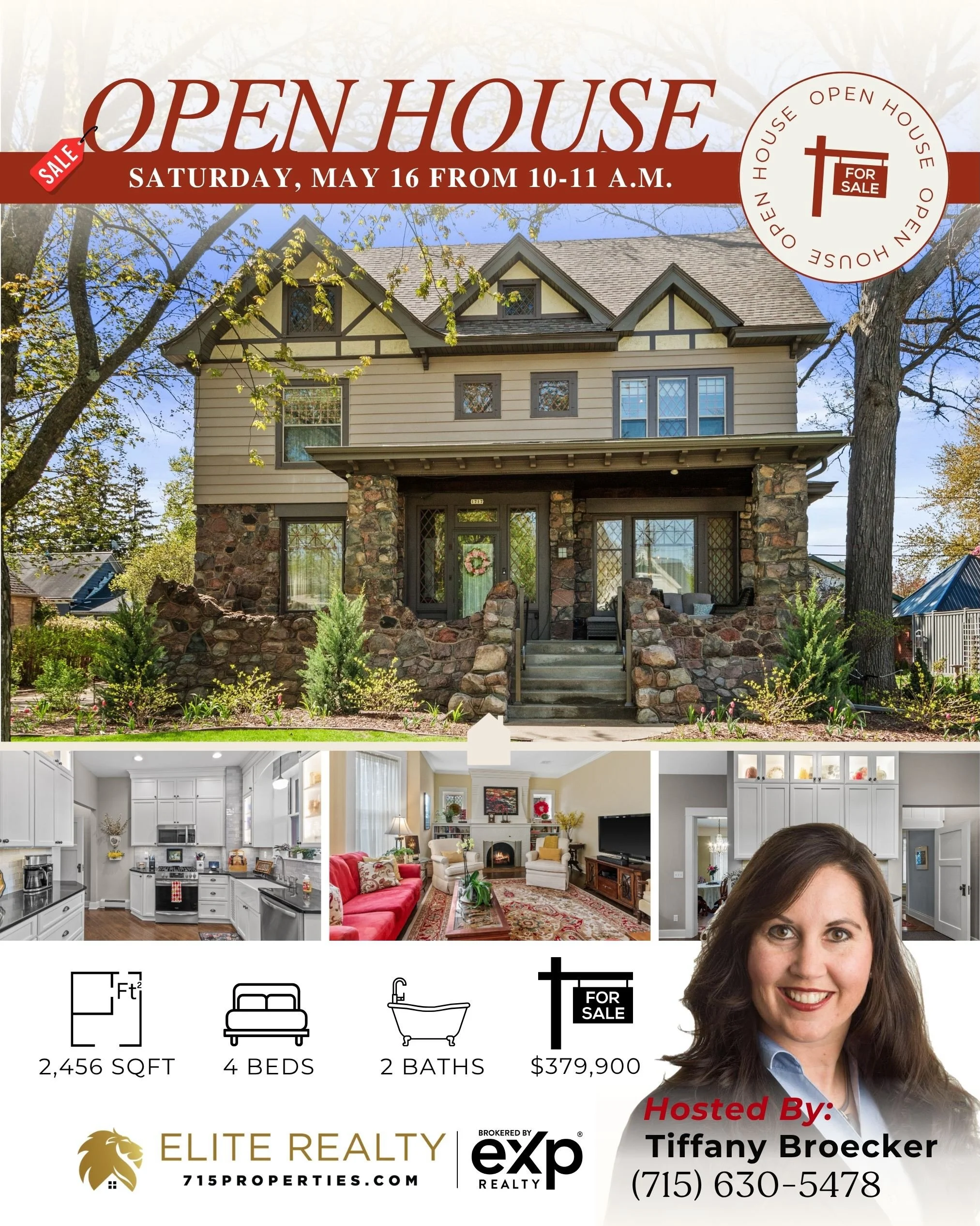 ✨Open House this Saturday, May 16 from 10-11 a.m. Hosted by Tiffany Broecker✨ Featured in Houses That Grew and located within Stevens Point&rsquo;s Historic District, this  extraordinary 1909 Tudor half-timbered fieldstone home is one of the area&rsq