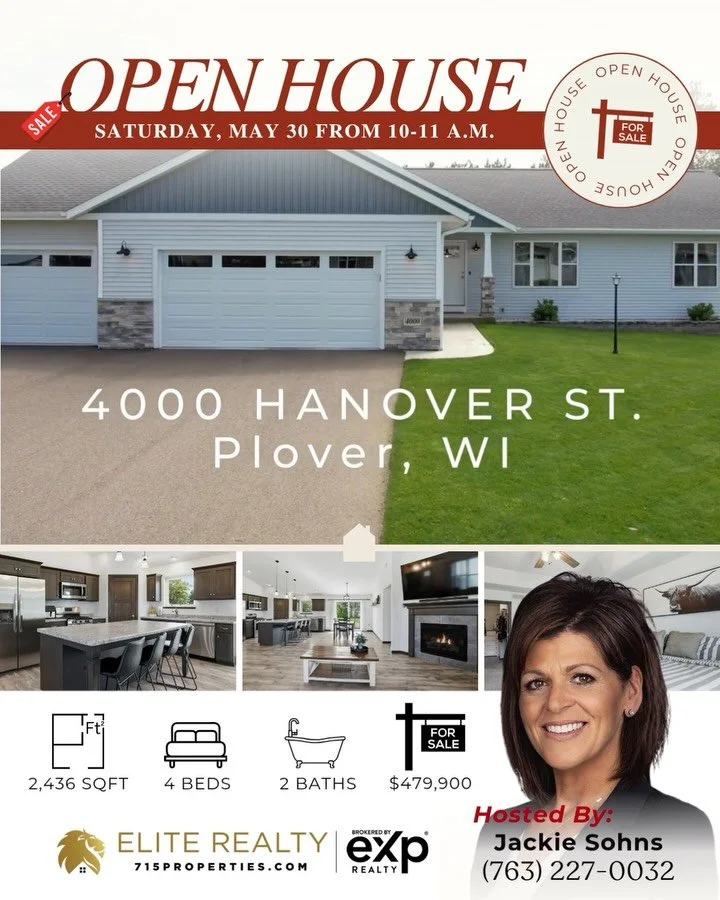 It&rsquo;s a HUGE weekend of Open Houses across Central WI!! #openhouse

✨ Open House this Saturday, May 30 from 10-11 a.m. Hosted by Jackie Sohns

✨ Open House this Sunday, May 31 from 11 a.m. -12 p.m.  Hosted by Tiffany Broecker

✨ Open House this 