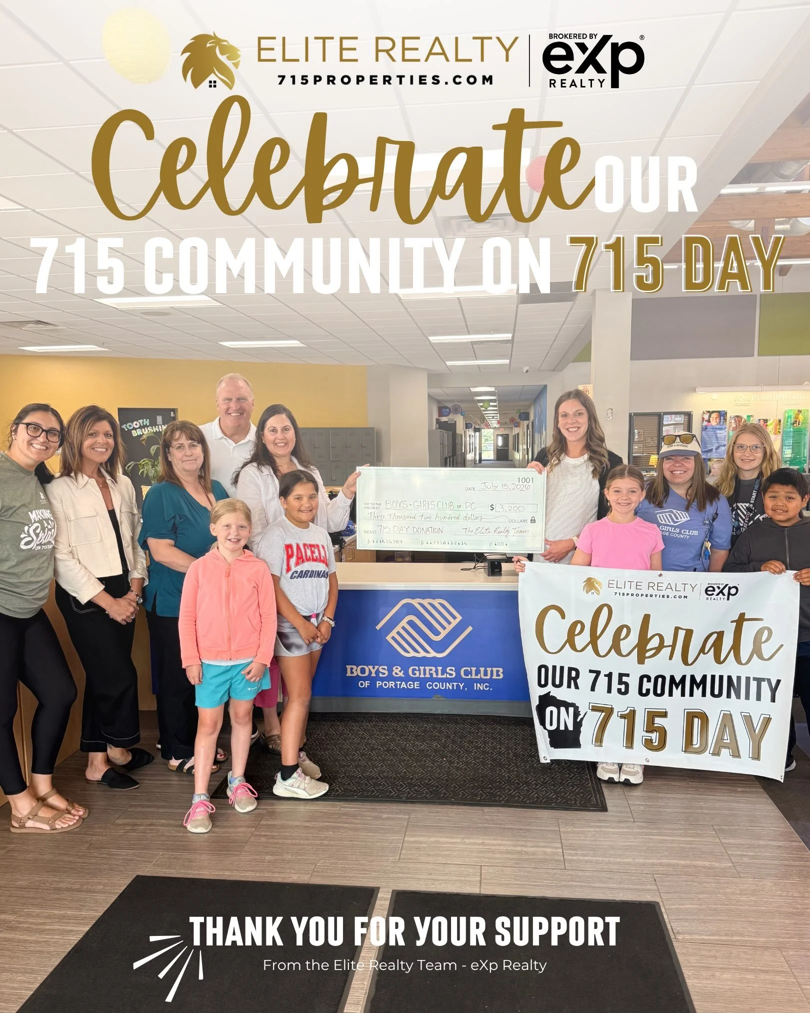 💙 One last thank you 💙 As we wrap up another incredible 715 Day, we&rsquo;re still smiling from our visit to the Boys &amp; Girls Club of Portage County. Presenting a check of $3,200 was certainly a highlight, but spending time with the kids and se