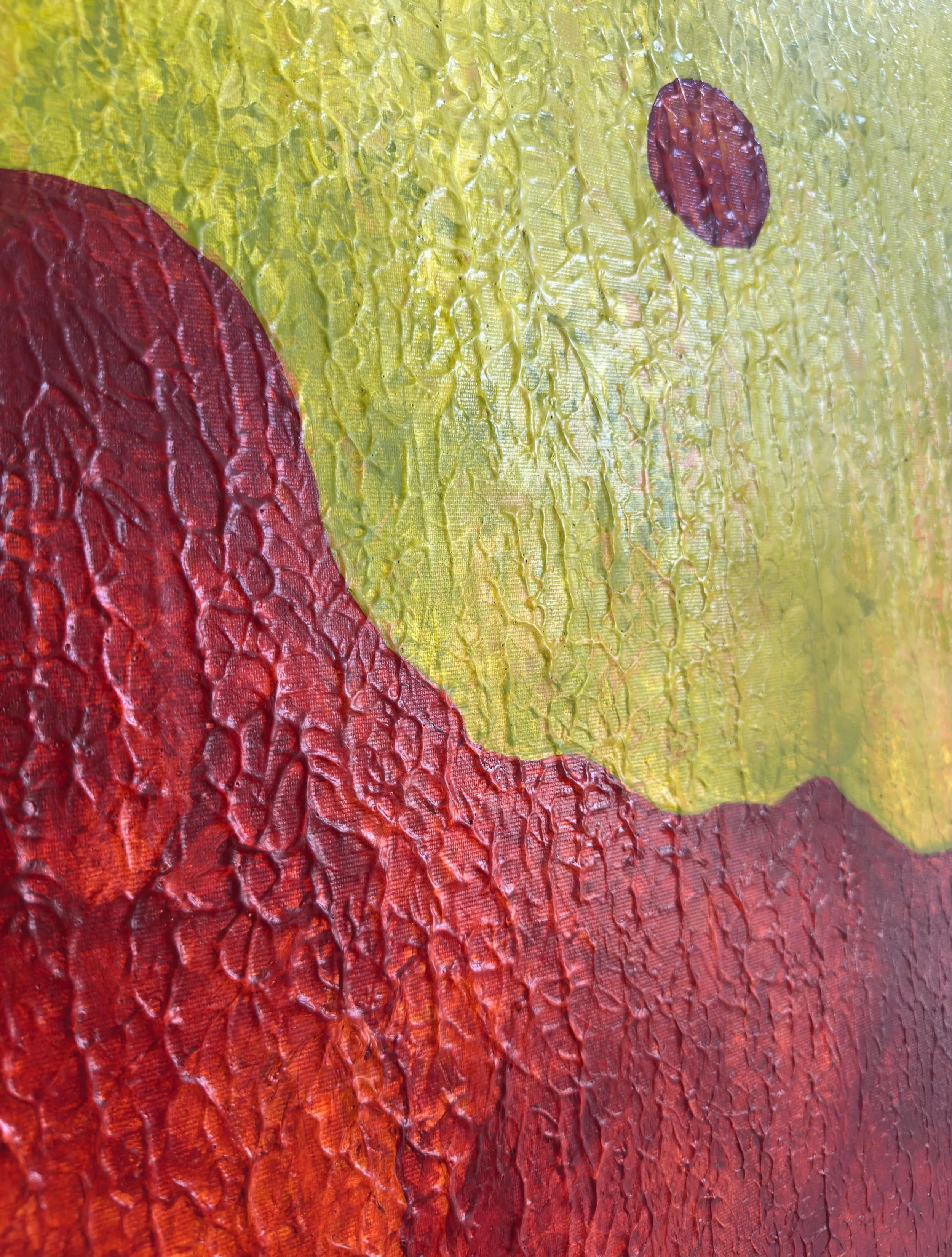 There&rsquo;s something about this painting I can&rsquo;t fully name yet.

The red is heavy. Ancient. The green above it is luminous, almost otherworldly. And that circle, sitting there completely still, completely unbothered by what&rsquo;s beneath 