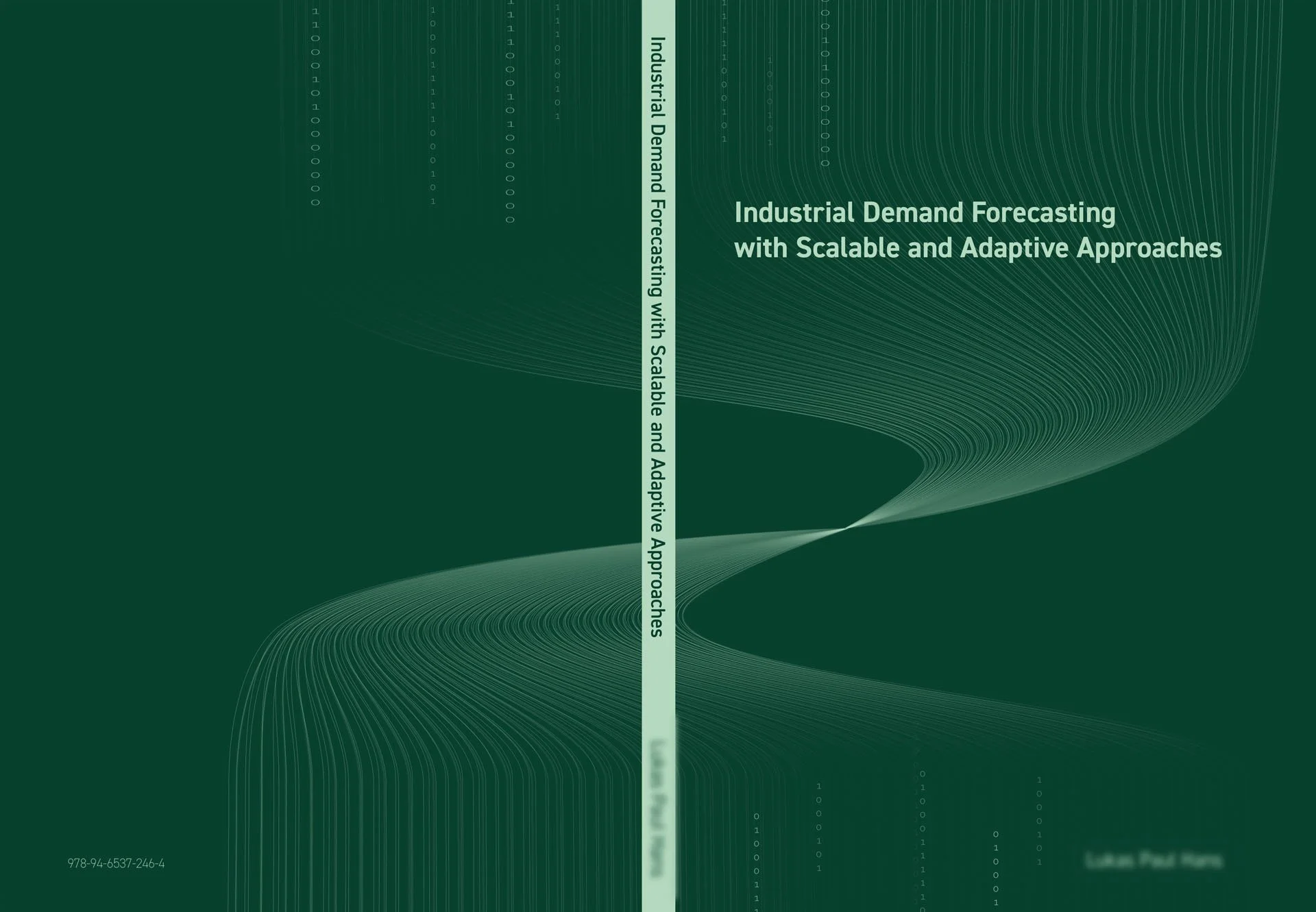 Book cover titled "Industrial Demand Forecasting with Scalable and Adaptive Approaches" with a green background and abstract digital lines design.