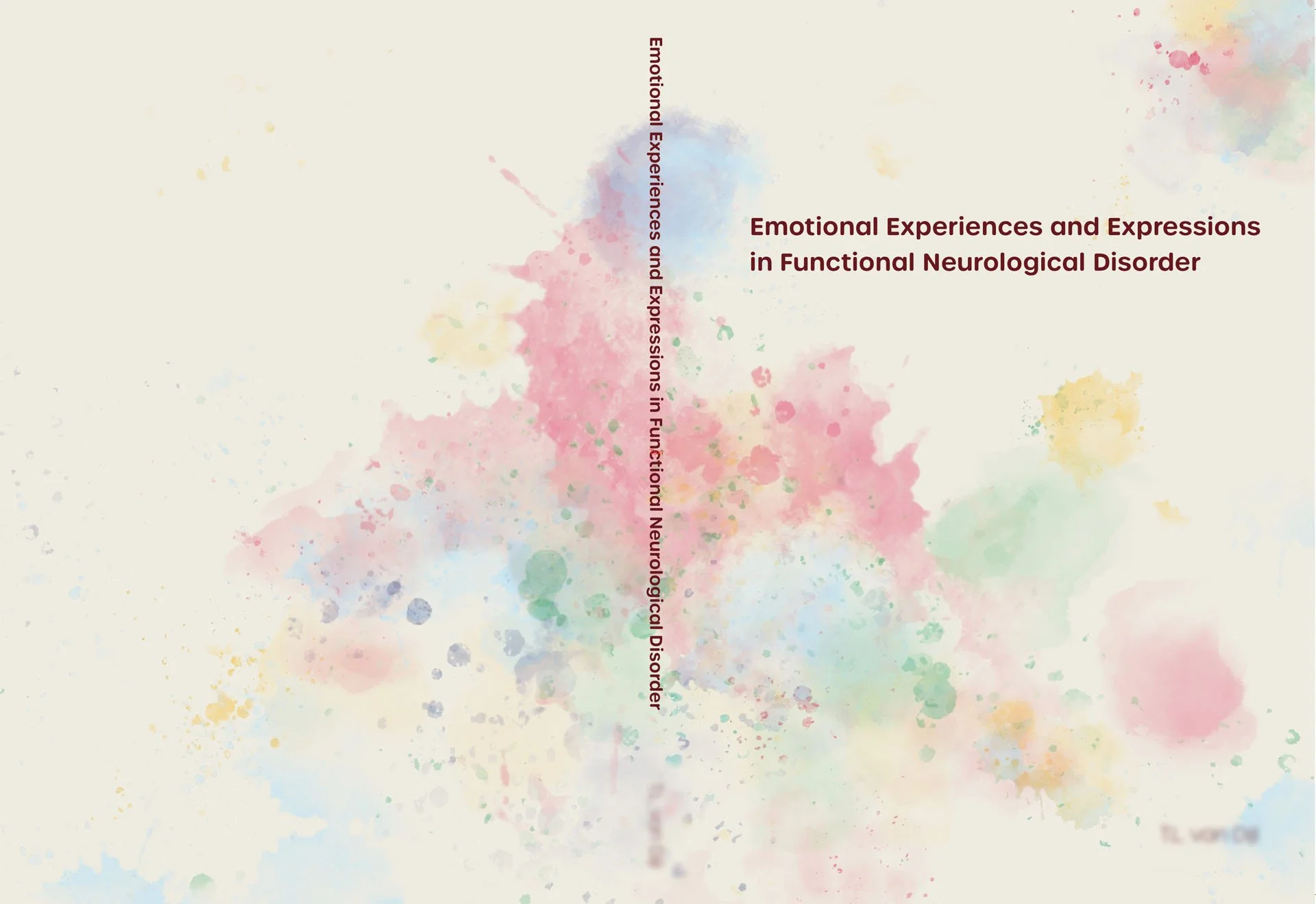 Book cover titled "Emotional Experiences and Expressions in Functional Neurological Disorder" with a background of pastel watercolor splashes.