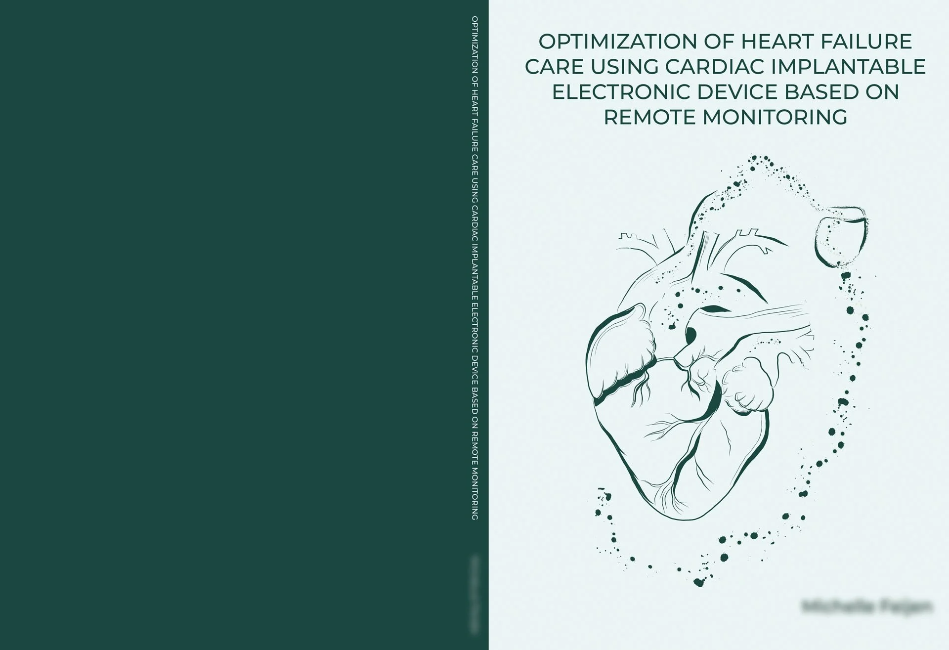 Book cover titled "Optimization of Heart Failure Care Using Cardiac Implantable Electronic Device Based on Remote Monitoring" with a line drawing of a human heart and a medical device.