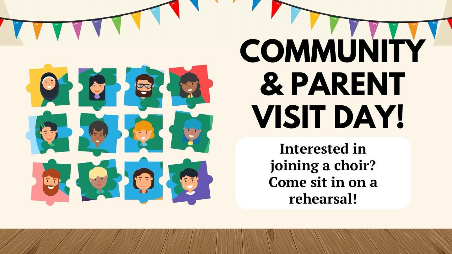 Are you interested in choir, but want to check things out first?

Our community day is next week, and we would love to see you there! 

Choir members, this is a great day to bring family and friends to rehearsal! 

Teens: Monday at 4:45pm 
Adults: Mo