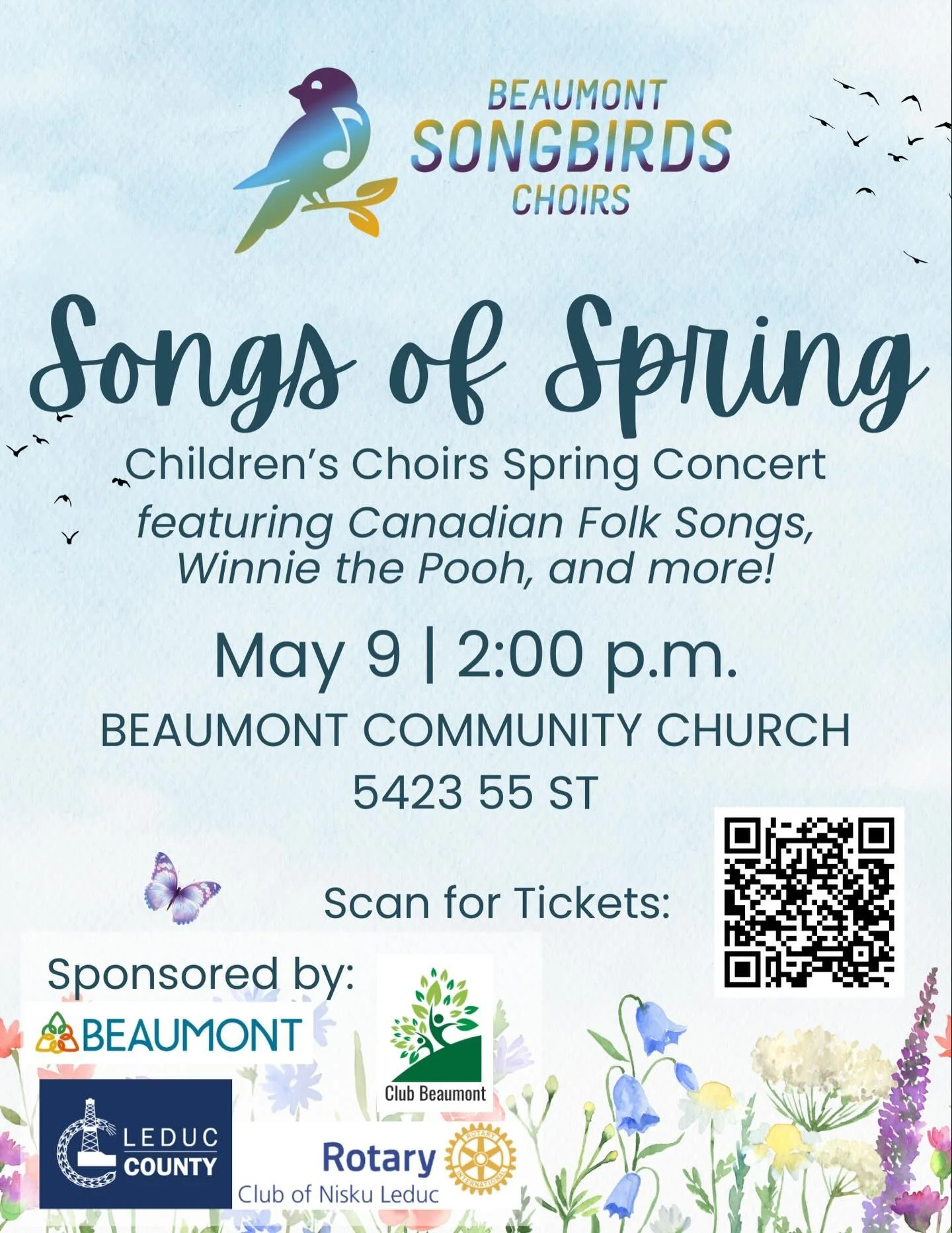 Join us this Saturday for our children&rsquo;s choir spring concert! 

Canadian folk songs, Winnie the Pooh songs, and much more!

You can purchase tickets at https://www.zeffy.com/en-CA/ticketing/songs-of-spring