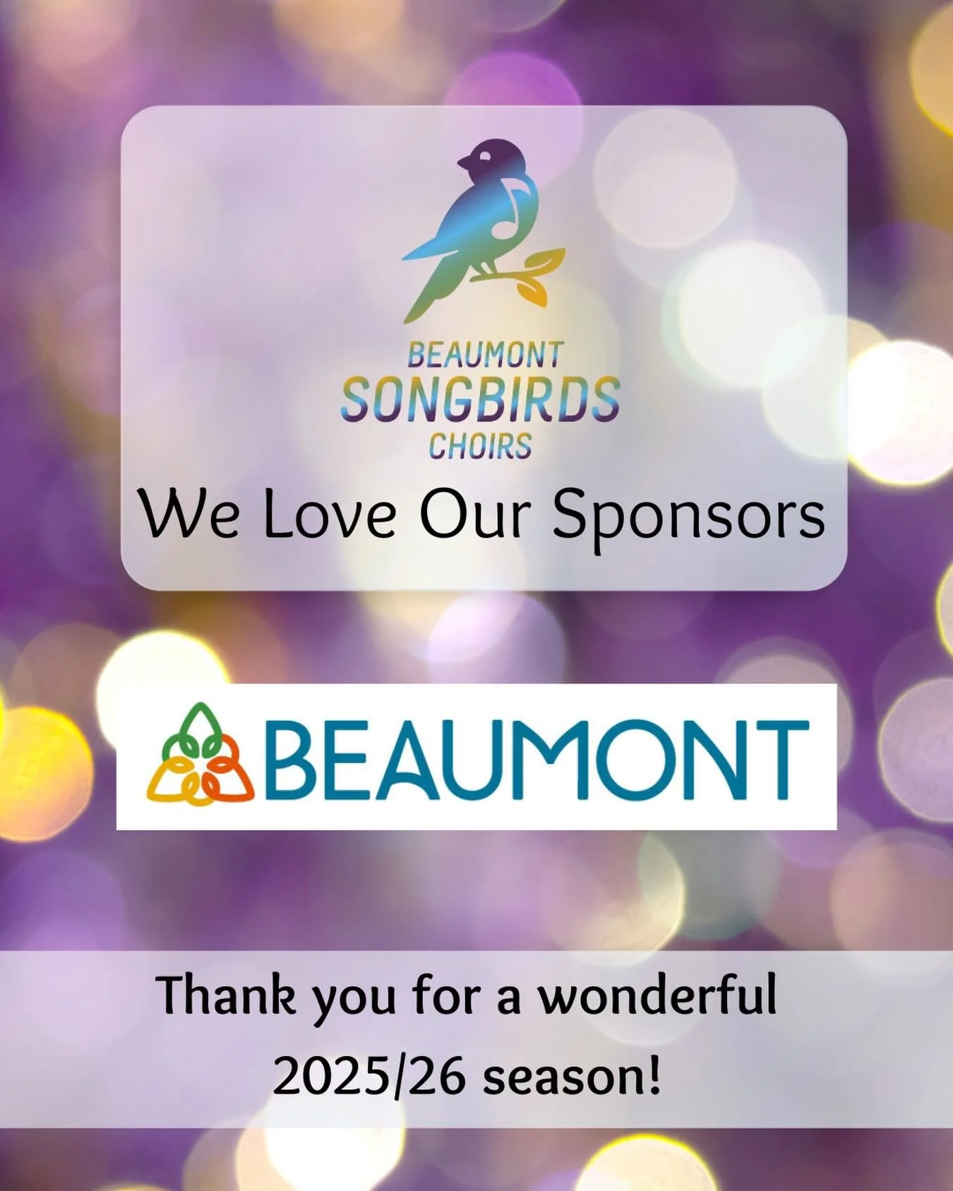 Thank you so much to @beaumont_ab for supporting choral arts in our wonderful community!