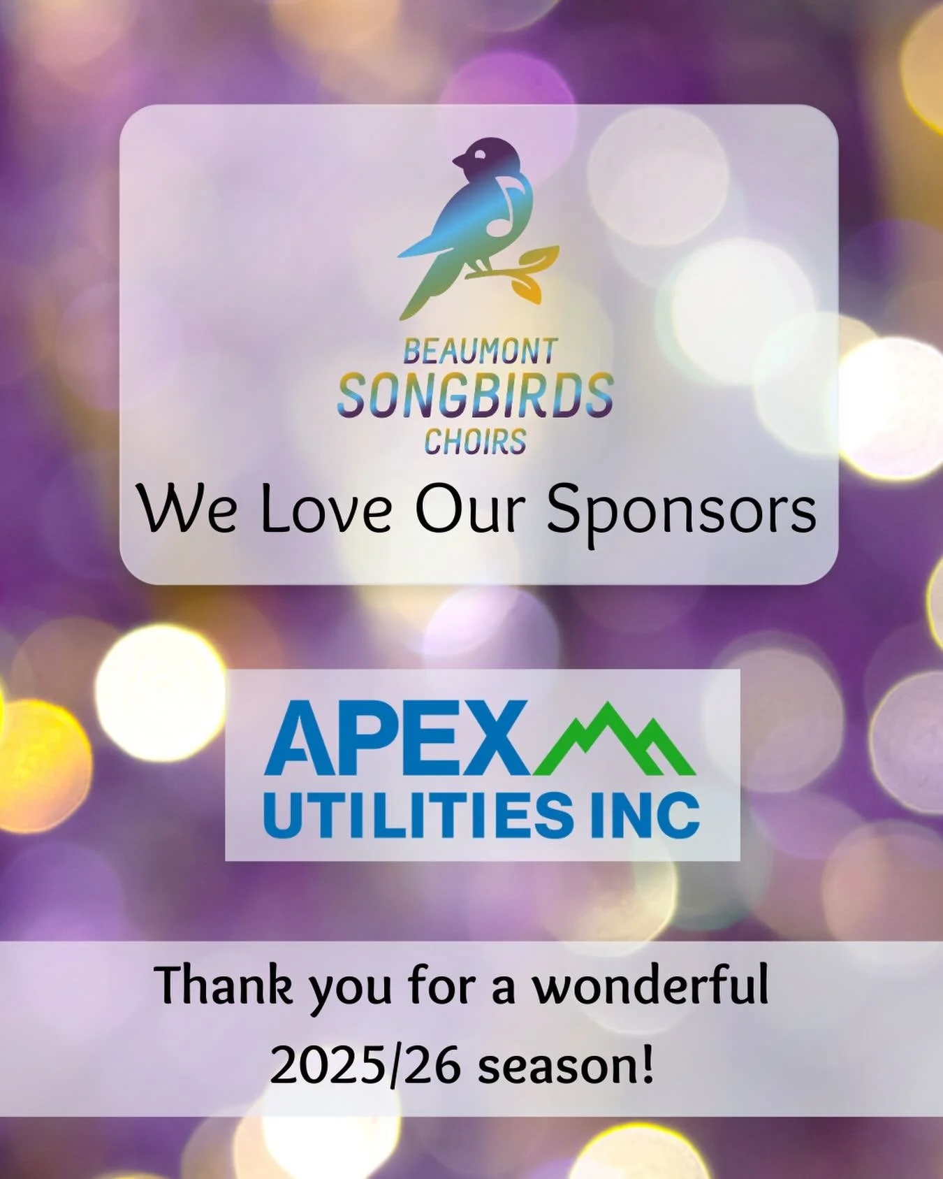 Thank you so much to Apex Utilities for supporting our choir season!