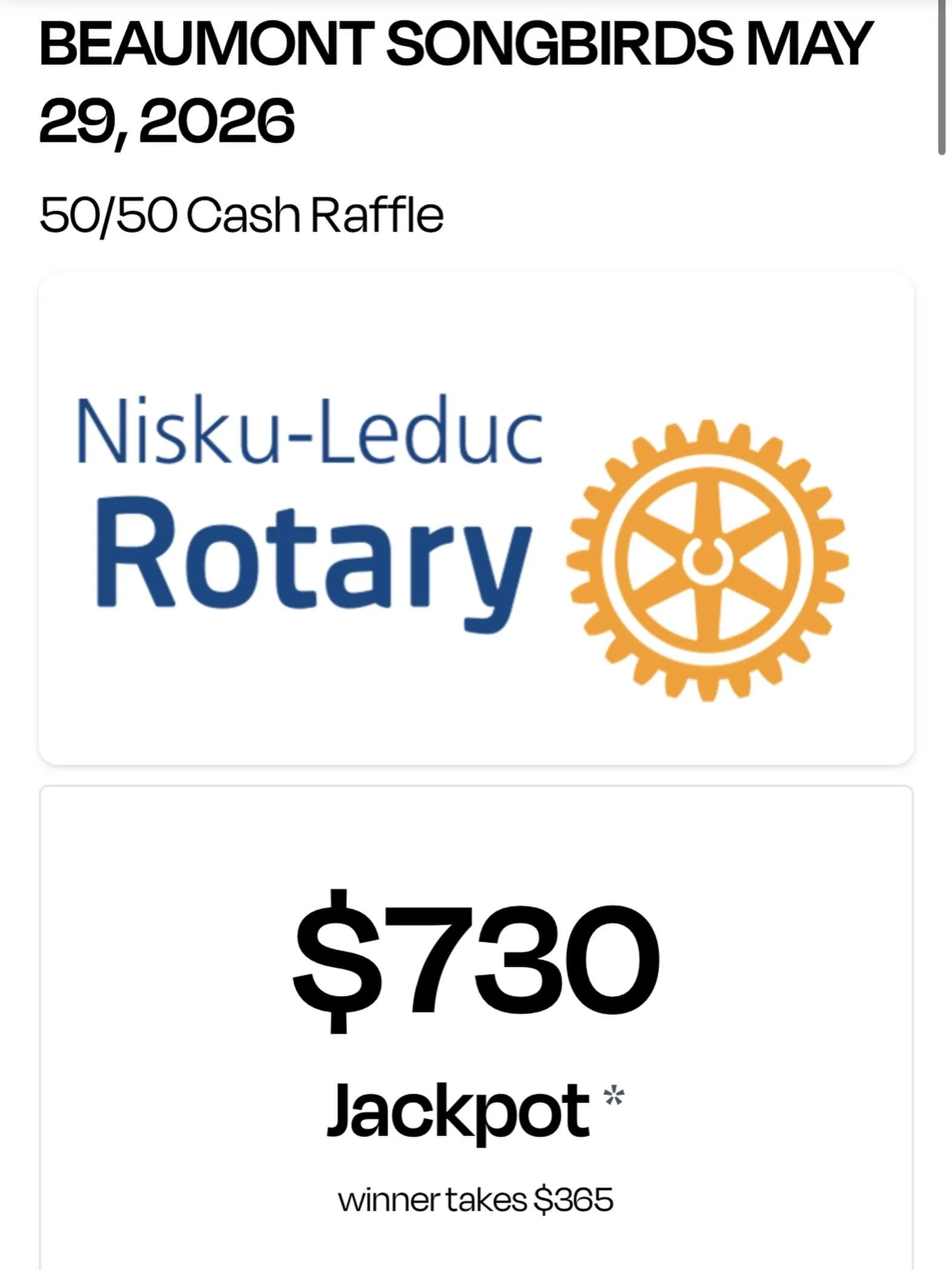 Our 50/50 is over $700!! Draw is tomorrow night after the concert, so grab your tickets soon!