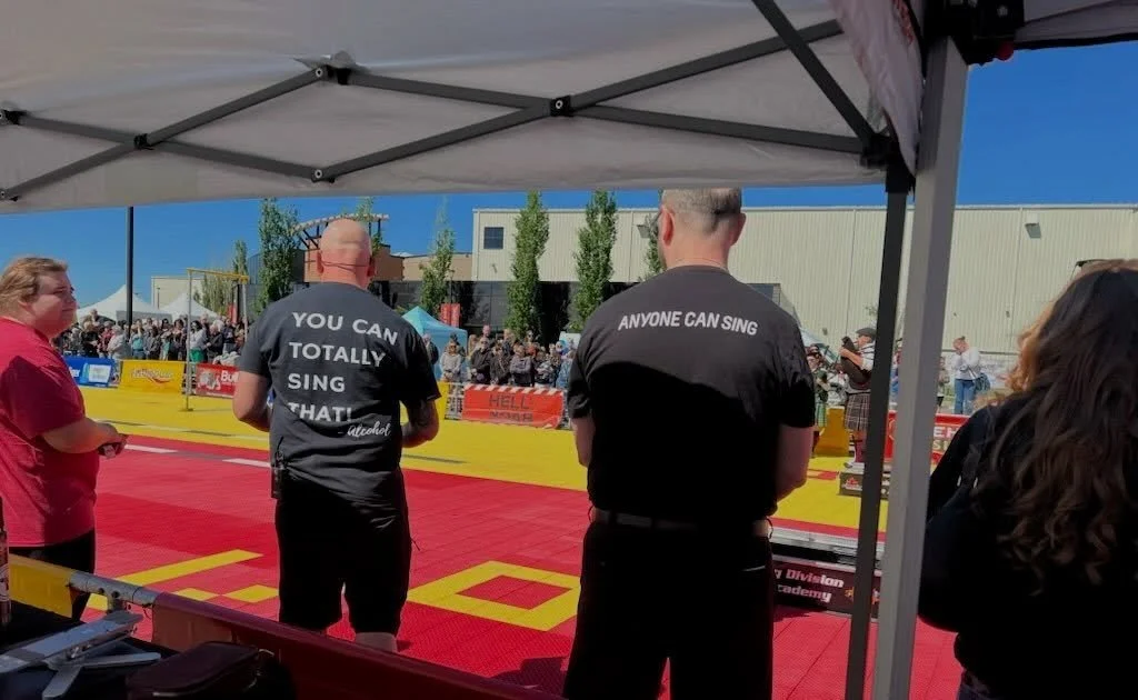 One of our singers, Steven, sang the national anthem on behalf of the Songbirds at the Leduc FireFit games. 🎶