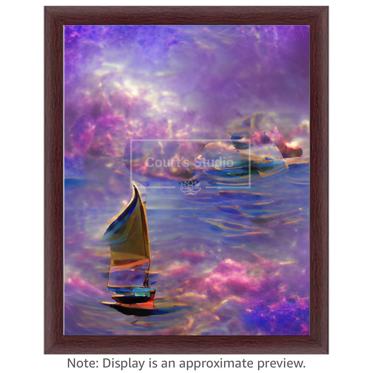 Custom 16x20 synesthesia art canvas with an elegant mahogany frame, featuring a blend of visuals and sounds in a stunning artwork.