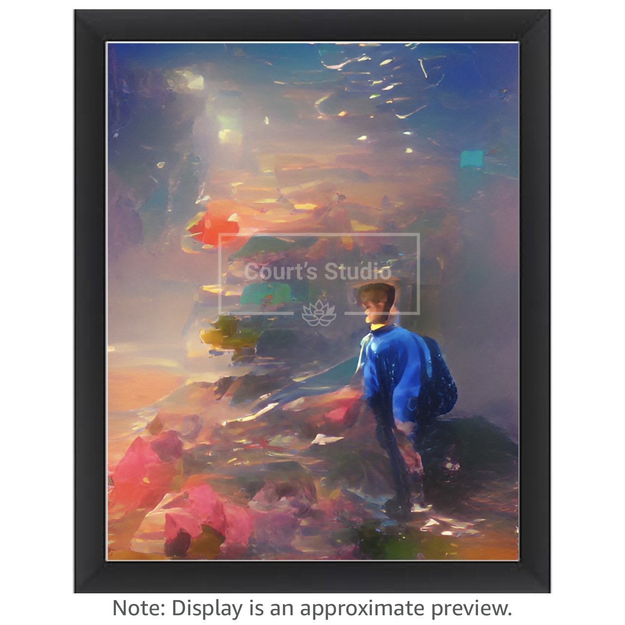 Custom 16x20 synesthesia art canvas with a sleek black frame, blending vibrant visuals and sounds in a unique design.