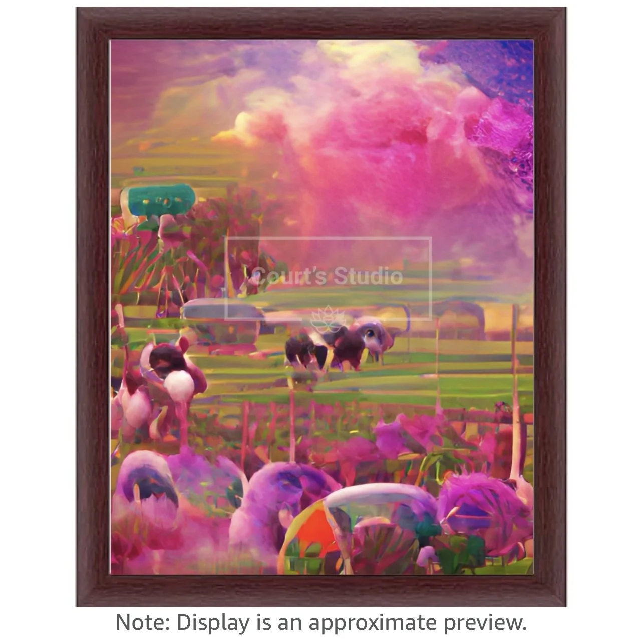 Custom 16x20 synesthesia art canvas with an elegant mahogany frame, featuring a blend of visuals and sounds in a stunning artwork.