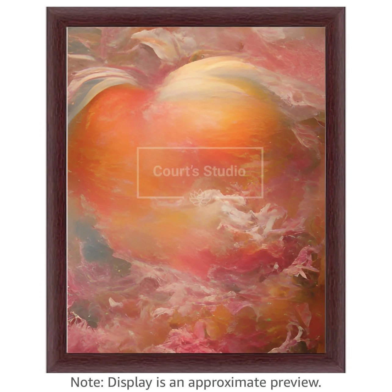 Custom 16x20 synesthesia art canvas with an elegant mahogany frame, featuring a blend of visuals and sounds in a stunning artwork.