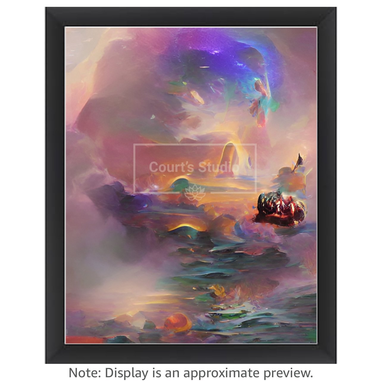 Custom 16x20 synesthesia art canvas with a sleek black frame, blending vibrant visuals and sounds in a unique design.