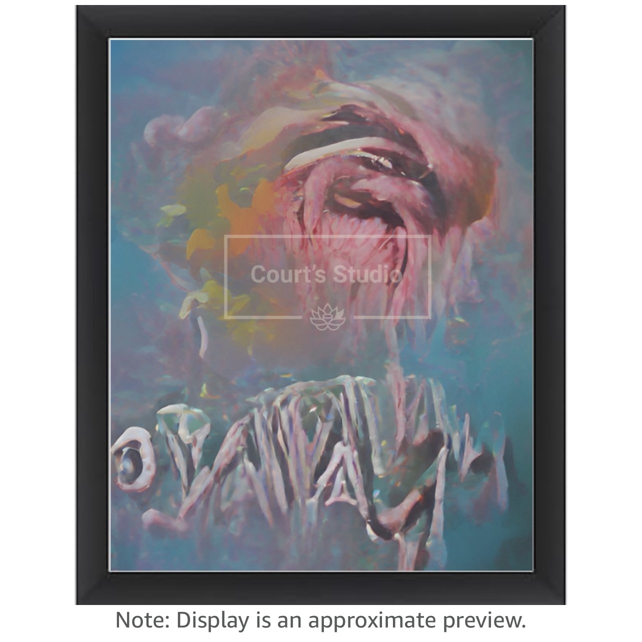 Custom 16x20 synesthesia art canvas with a sleek black frame, blending vibrant visuals and sounds in a unique design.