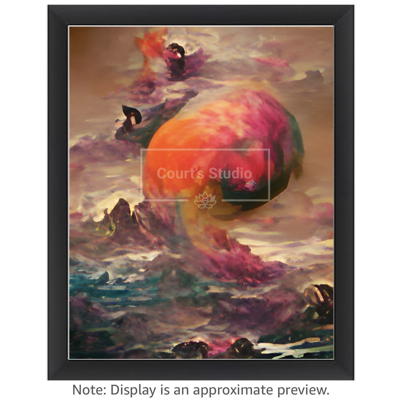Custom 16x20 synesthesia art canvas with a sleek black frame, blending vibrant visuals and sounds in a unique design.