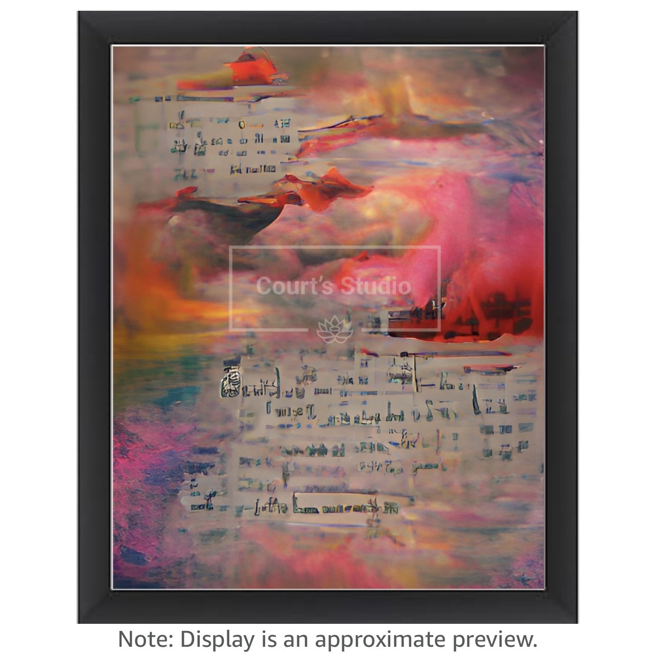 Custom 16x20 synesthesia art canvas with a sleek black frame, blending vibrant visuals and sounds in a unique design.