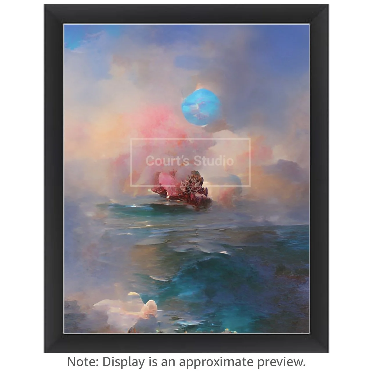Custom 16x20 synesthesia art canvas with a sleek black frame, blending vibrant visuals and sounds in a unique design.
