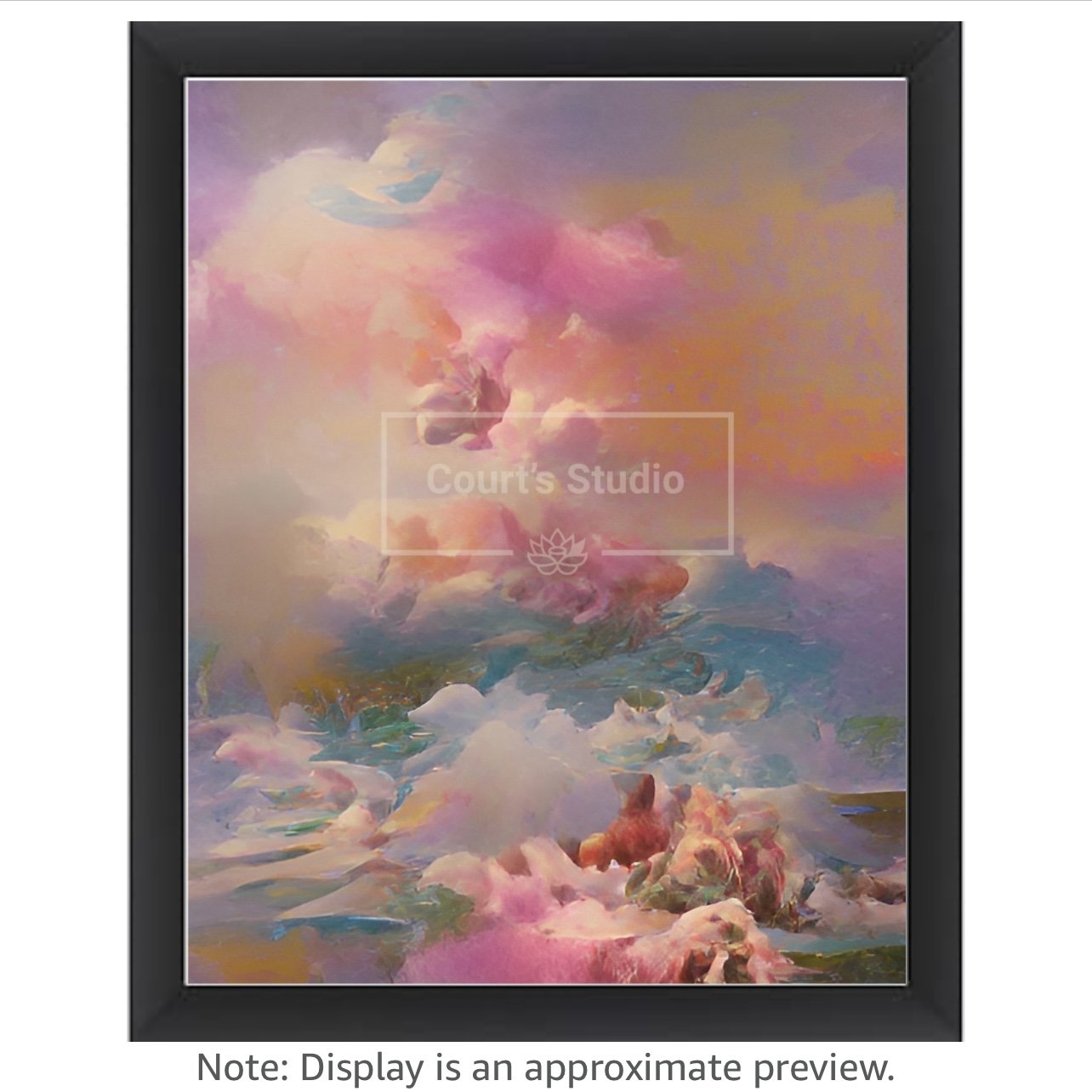 Custom 16x20 synesthesia art canvas with a sleek black frame, blending vibrant visuals and sounds in a unique design.