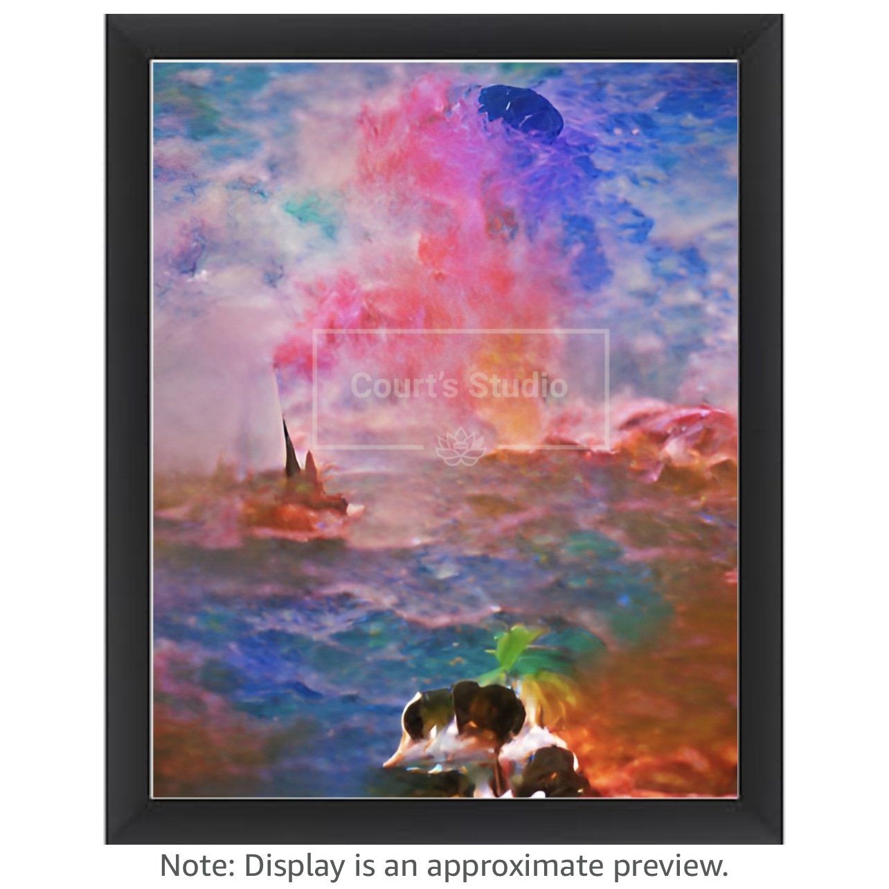 Custom 16x20 synesthesia art canvas with a sleek black frame, blending vibrant visuals and sounds in a unique design.