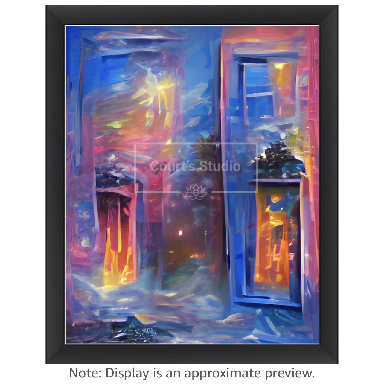 Custom 16x20 synesthesia art canvas with a sleek black frame, blending vibrant visuals and sounds in a unique design.